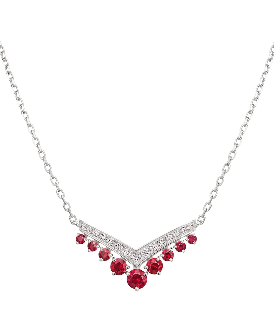 White Gold, Ruby and Diamond Joséphine Aigrette Pendant Necklace WHITE GOLD Image 1