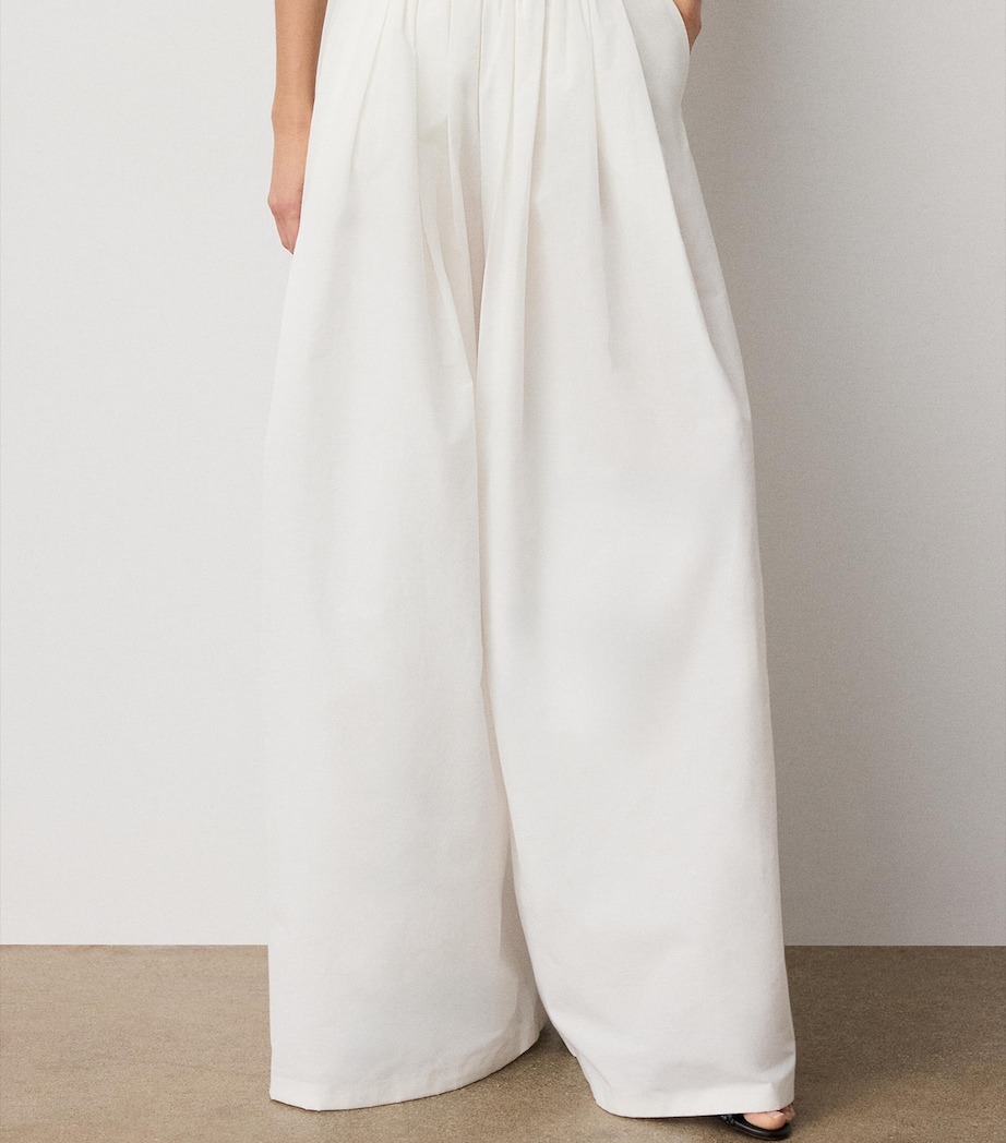 Ralph Lauren Collection Womens Cotton-Blend Poplin Vanessa Wide-Leg Trousers Cream Image 3
