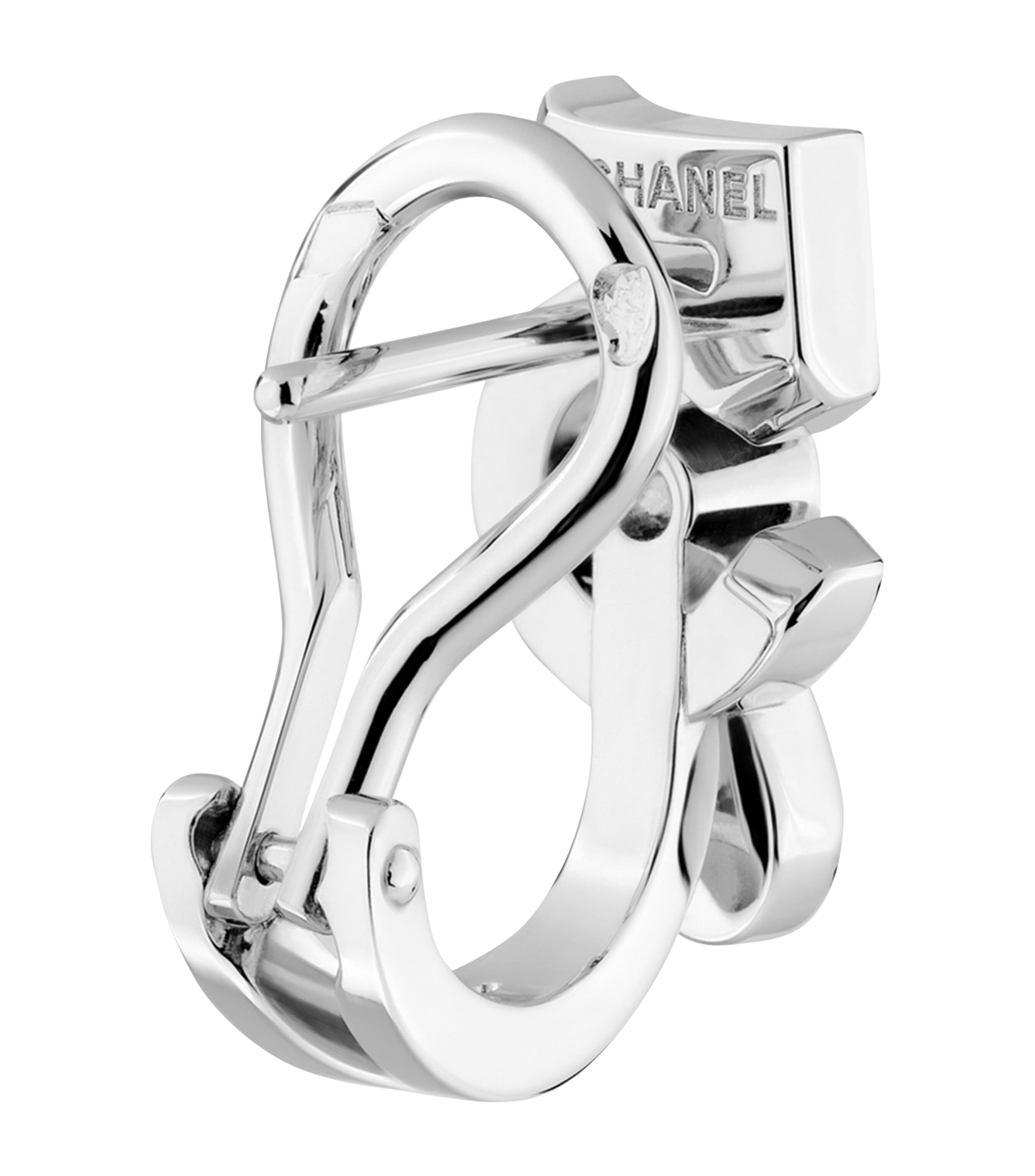 CHANEL White Gold and Diamond N˚5 Single Clip-On Earring Silver Image 3