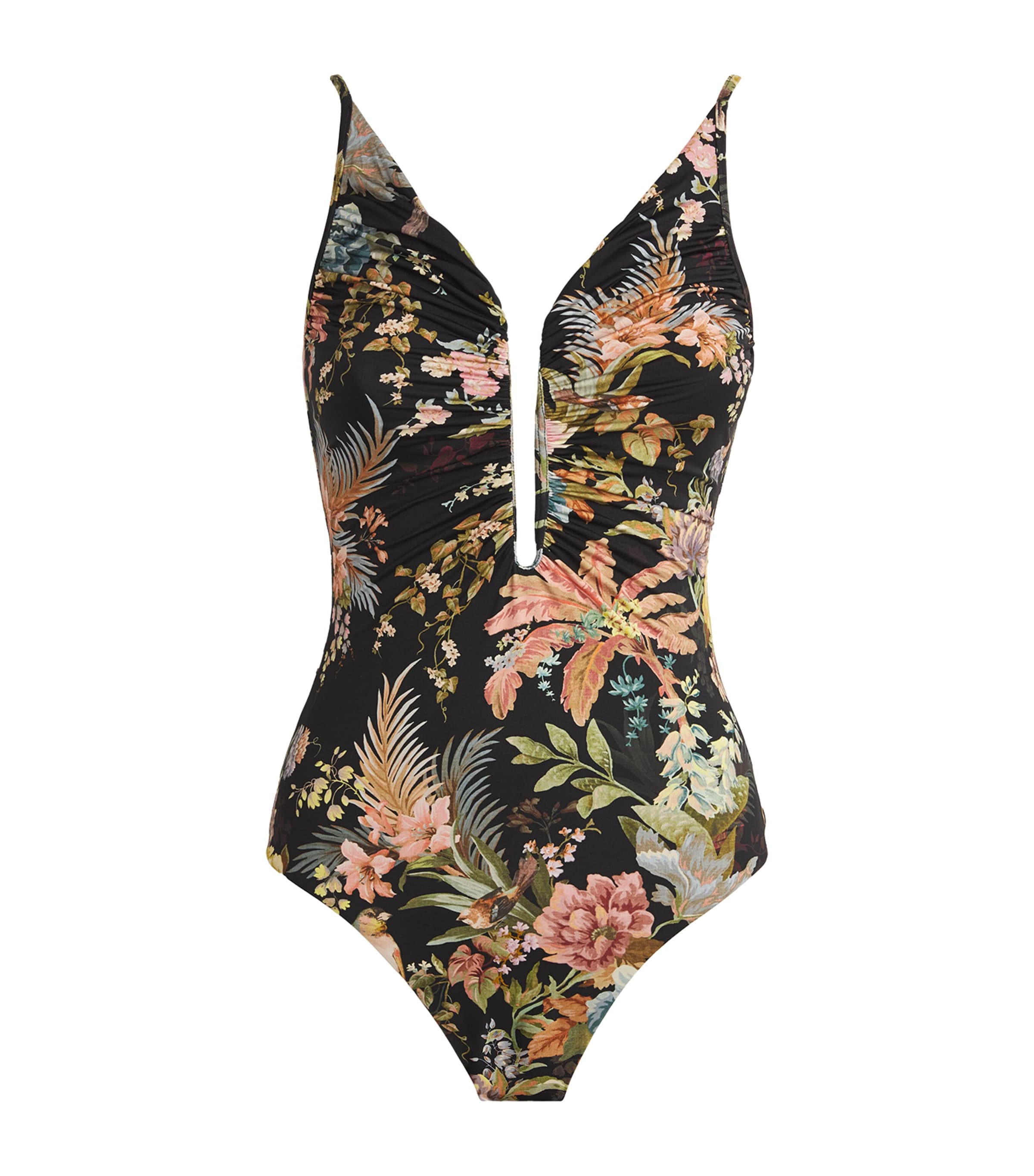 Zimmermann Tallow Floral V-neck Swimsuit In Black