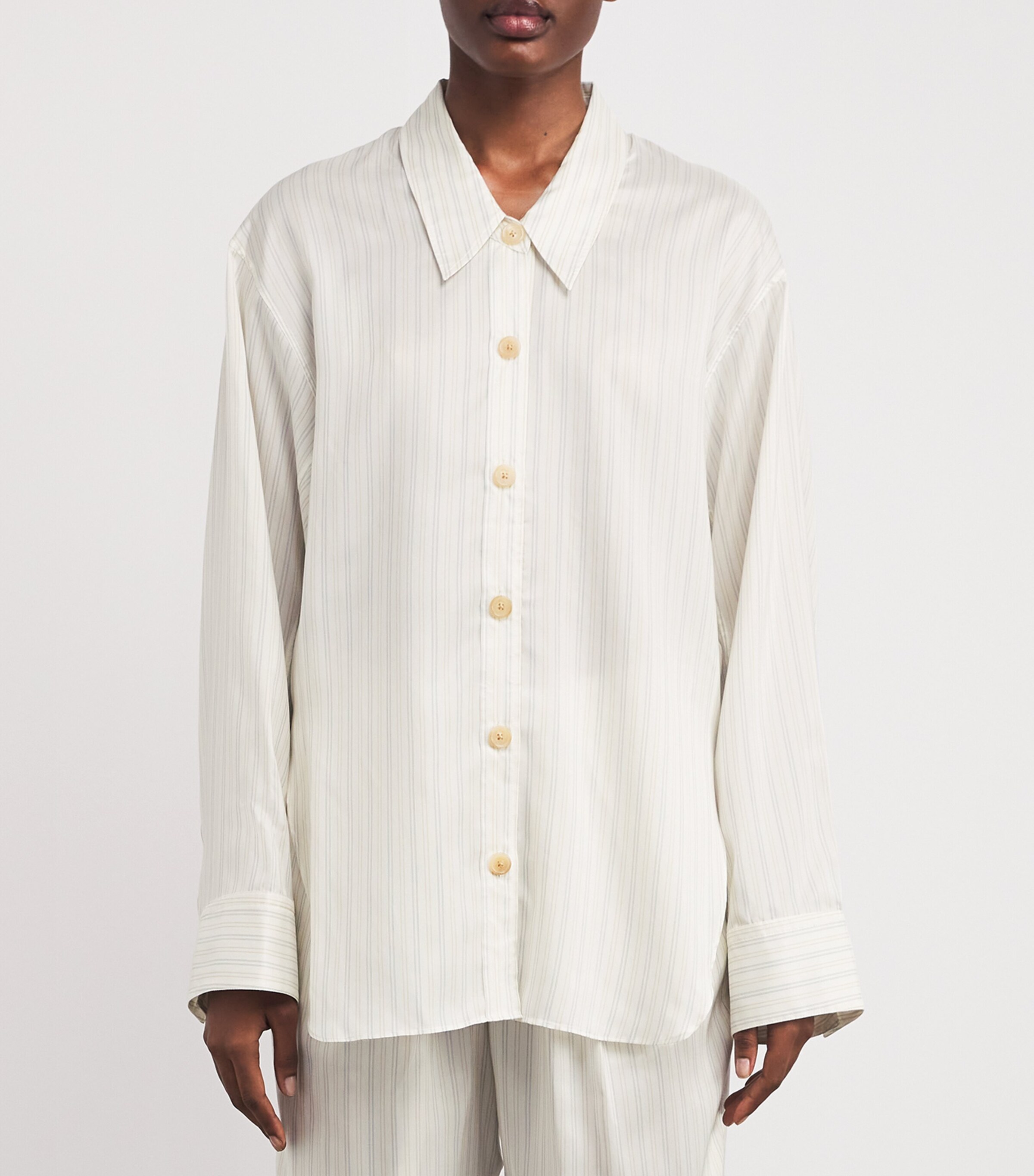 Khaite Ivory Silk Striped Herschel Shirt | Harrods LB