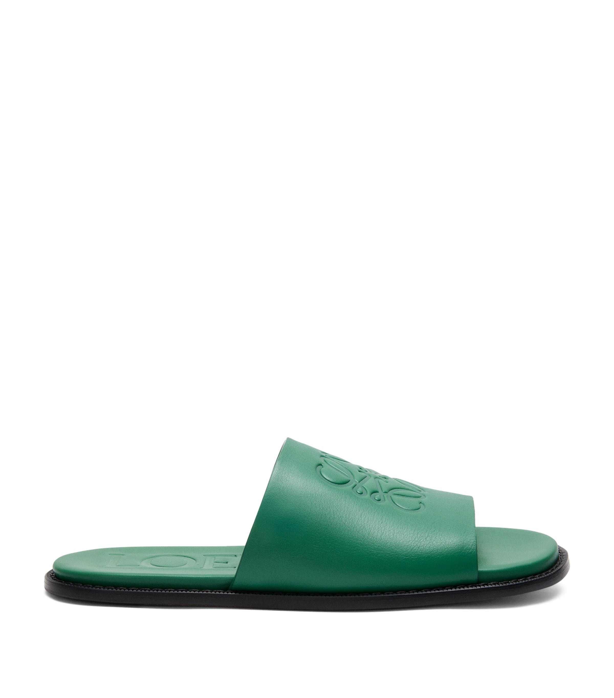 Loewe X Paula's Ibiza Leather Flex Anagram Slides In Green