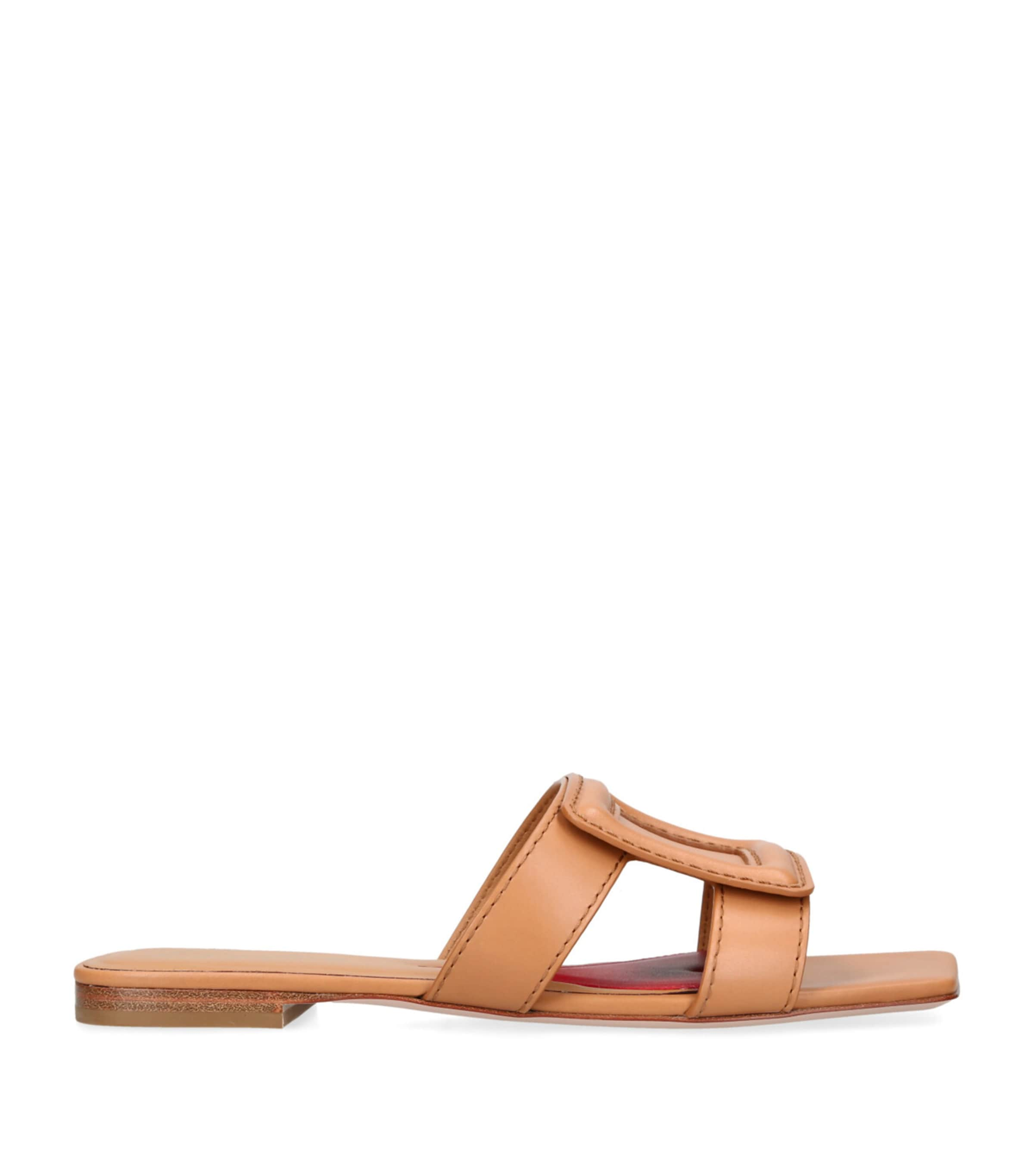 Roger Vivier Leather Buckle Mules In Beige