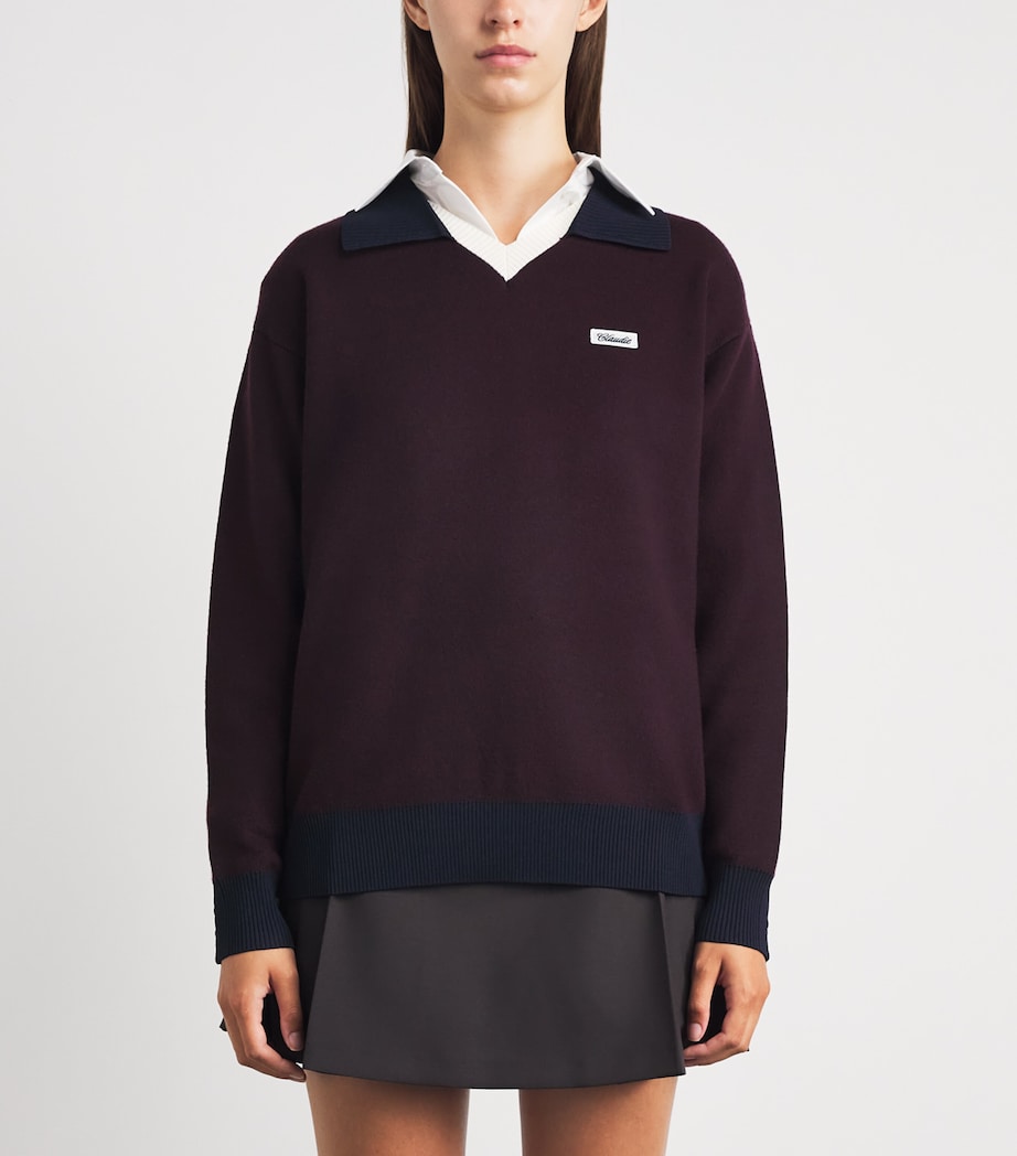Claudie Pierlot Womens Wool-Blend Polo Sweater Multicolored Image 4