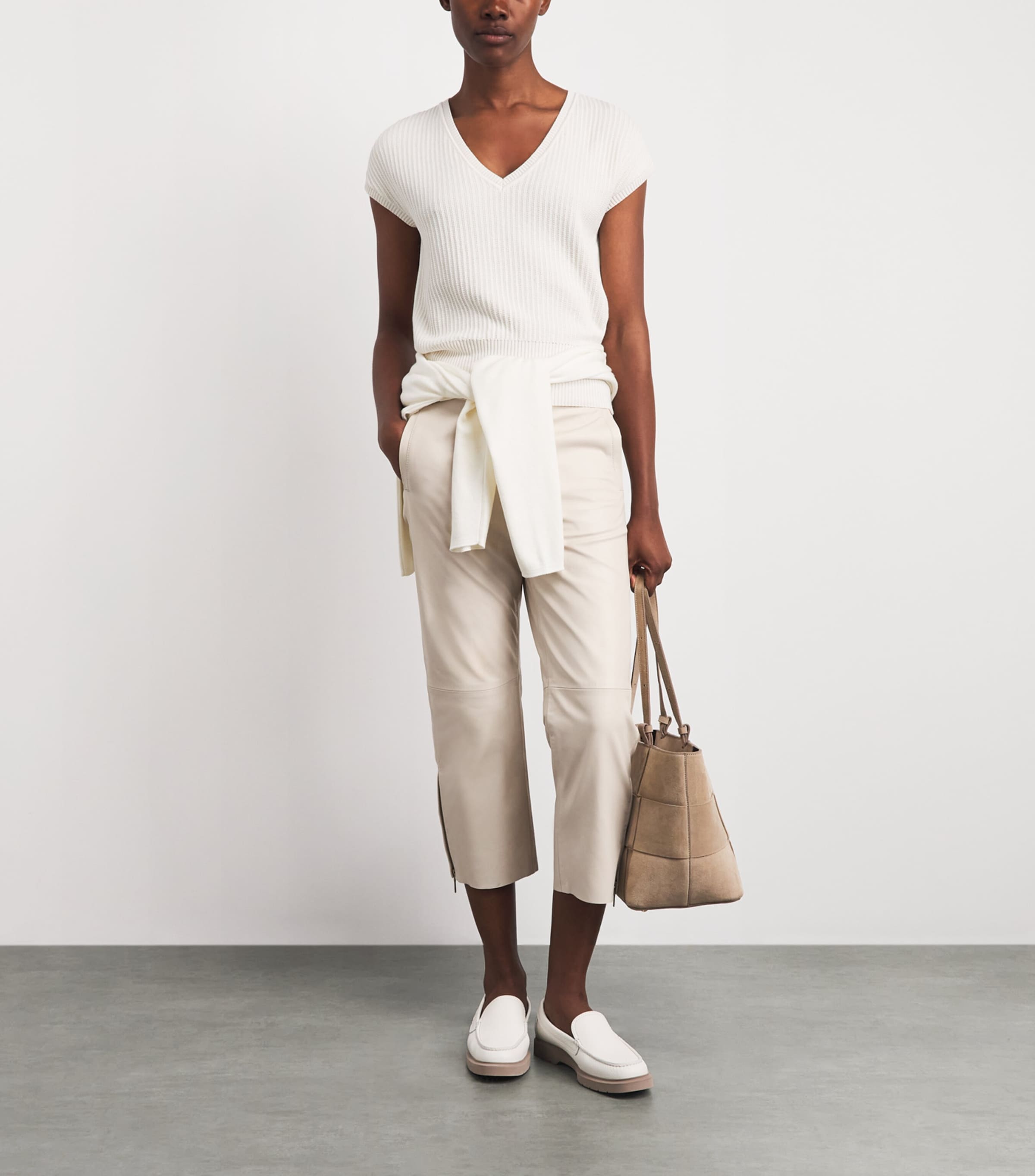 Eleventy Womens Nappa Leather Straight Trousers Avorio Image 2