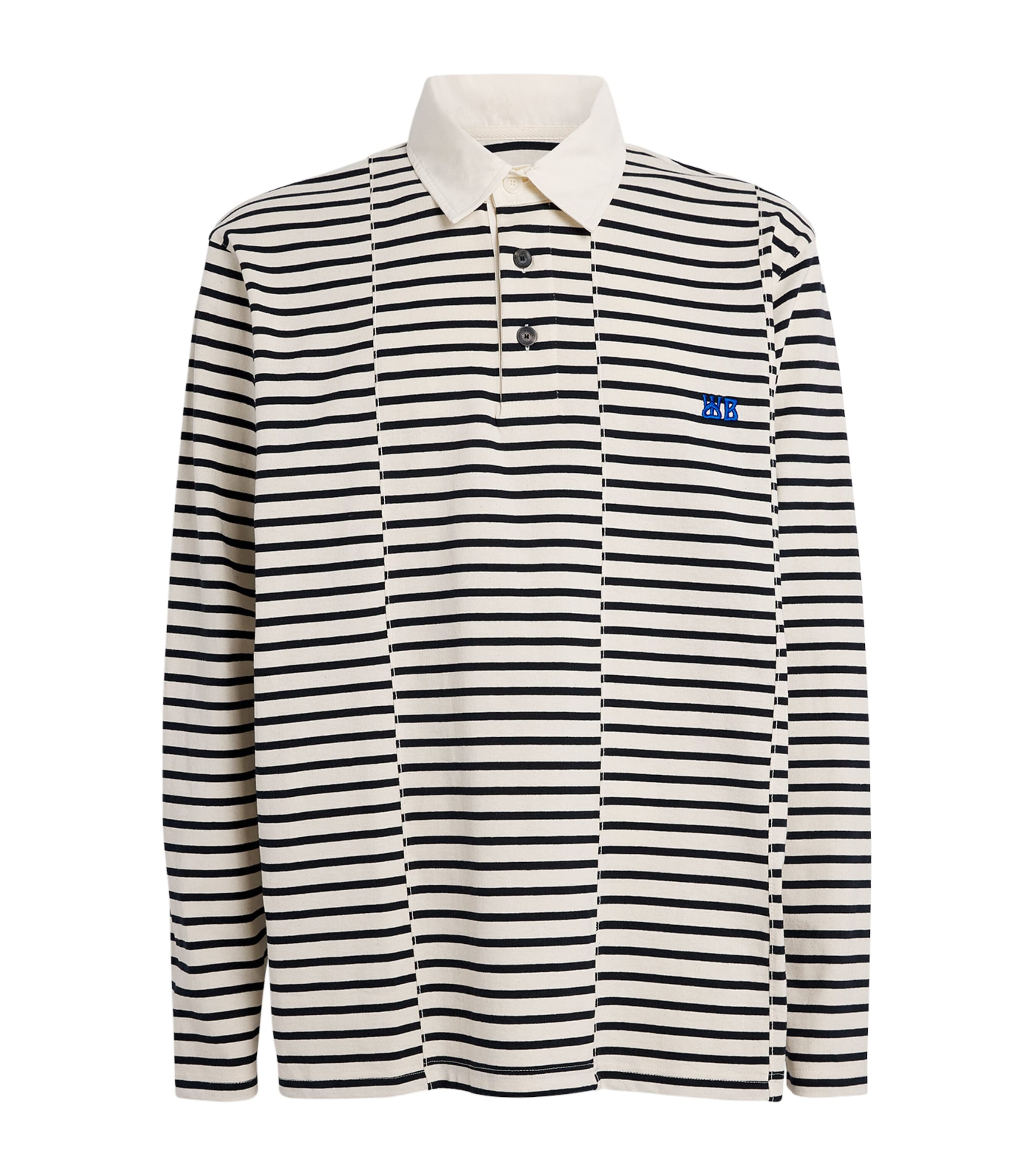 Wales Bonner Mens Cotton Stripe City Polo Shirt Ivory / Navy Image 1