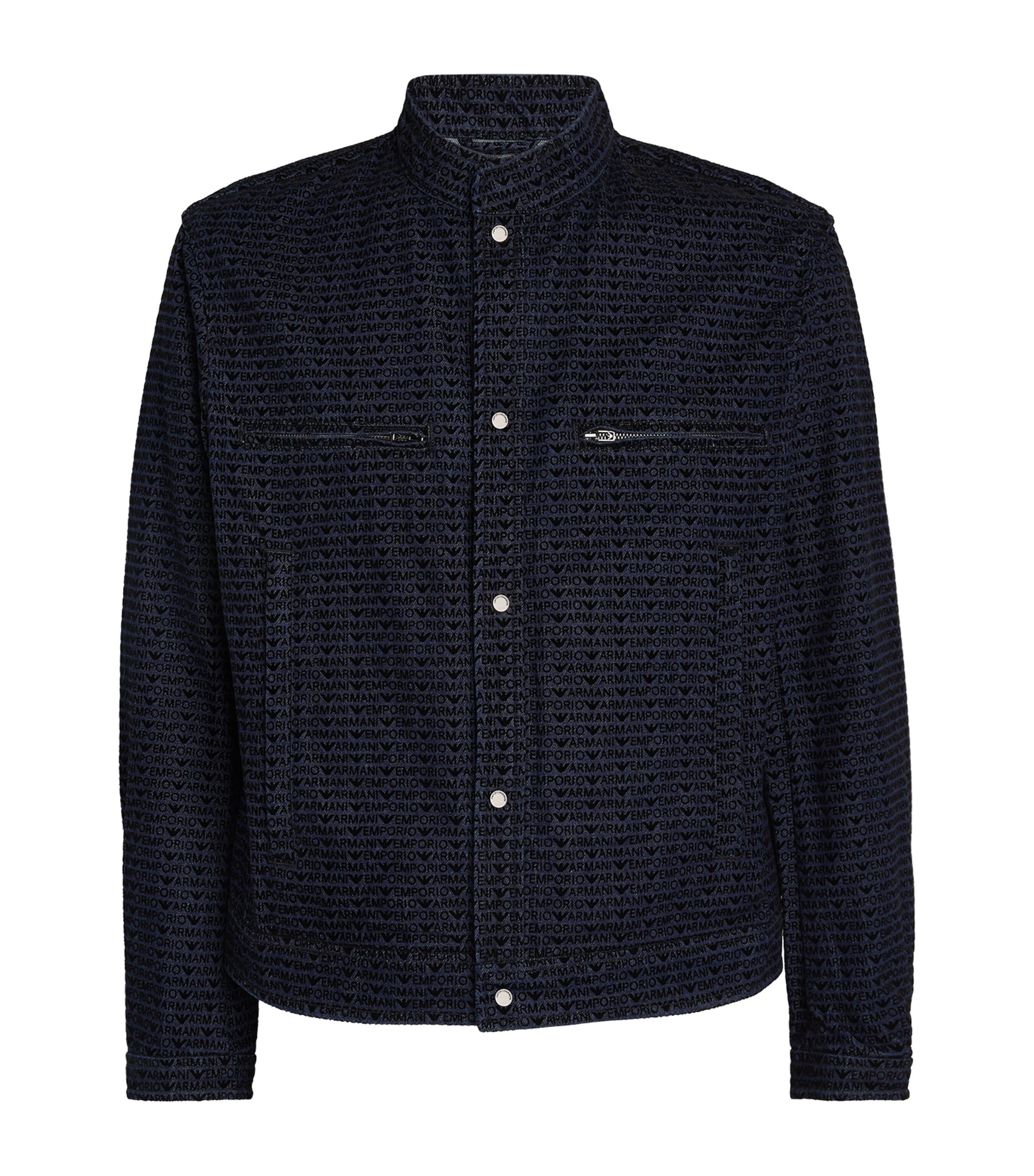 Emporio Armani Velvet-monogram Denim Jacket In Blue