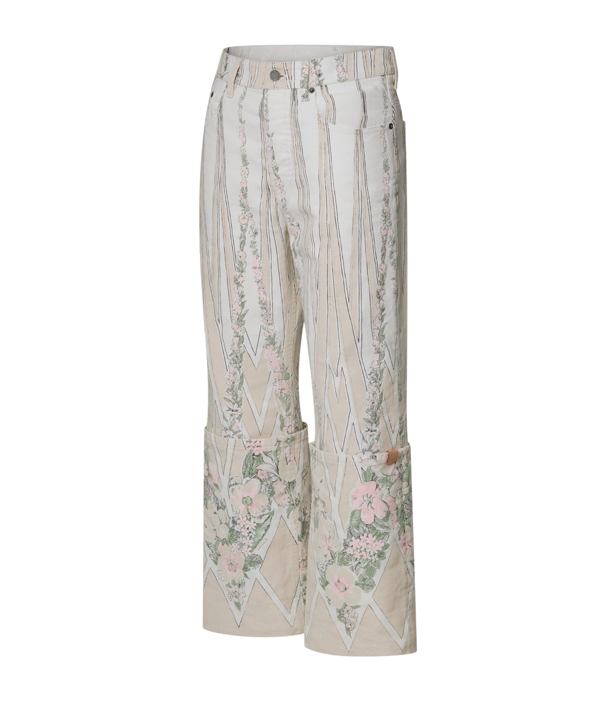 LOUIS VUITTON Womens Floral Wallpaper Print Straight Jeans Panna Cotta Image 2