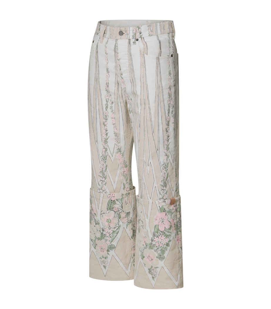 LOUIS VUITTON Womens Floral Wallpaper Print Straight Jeans Panna Cotta Image 2