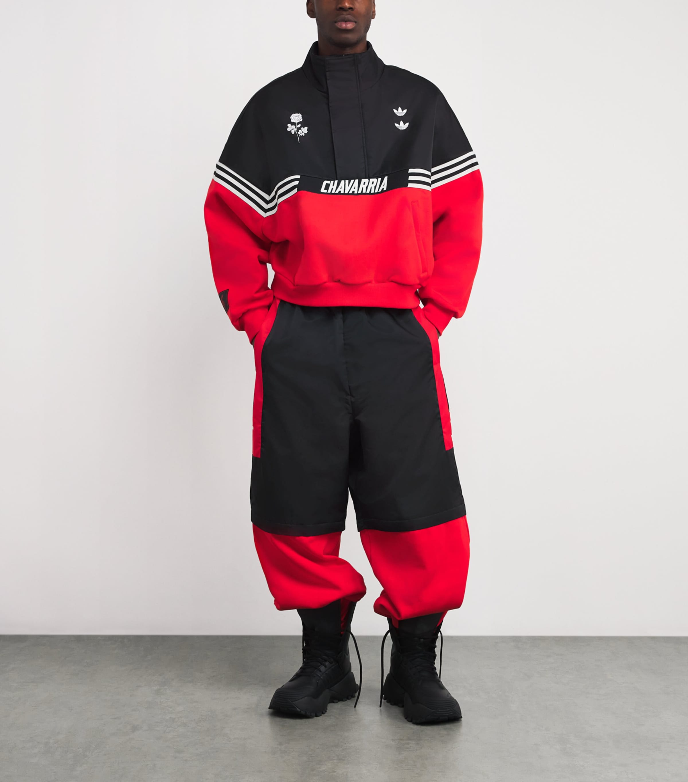 x adidas Zip-Off Gomez Wide-Leg Sweatpants BLACK/RED Image 2