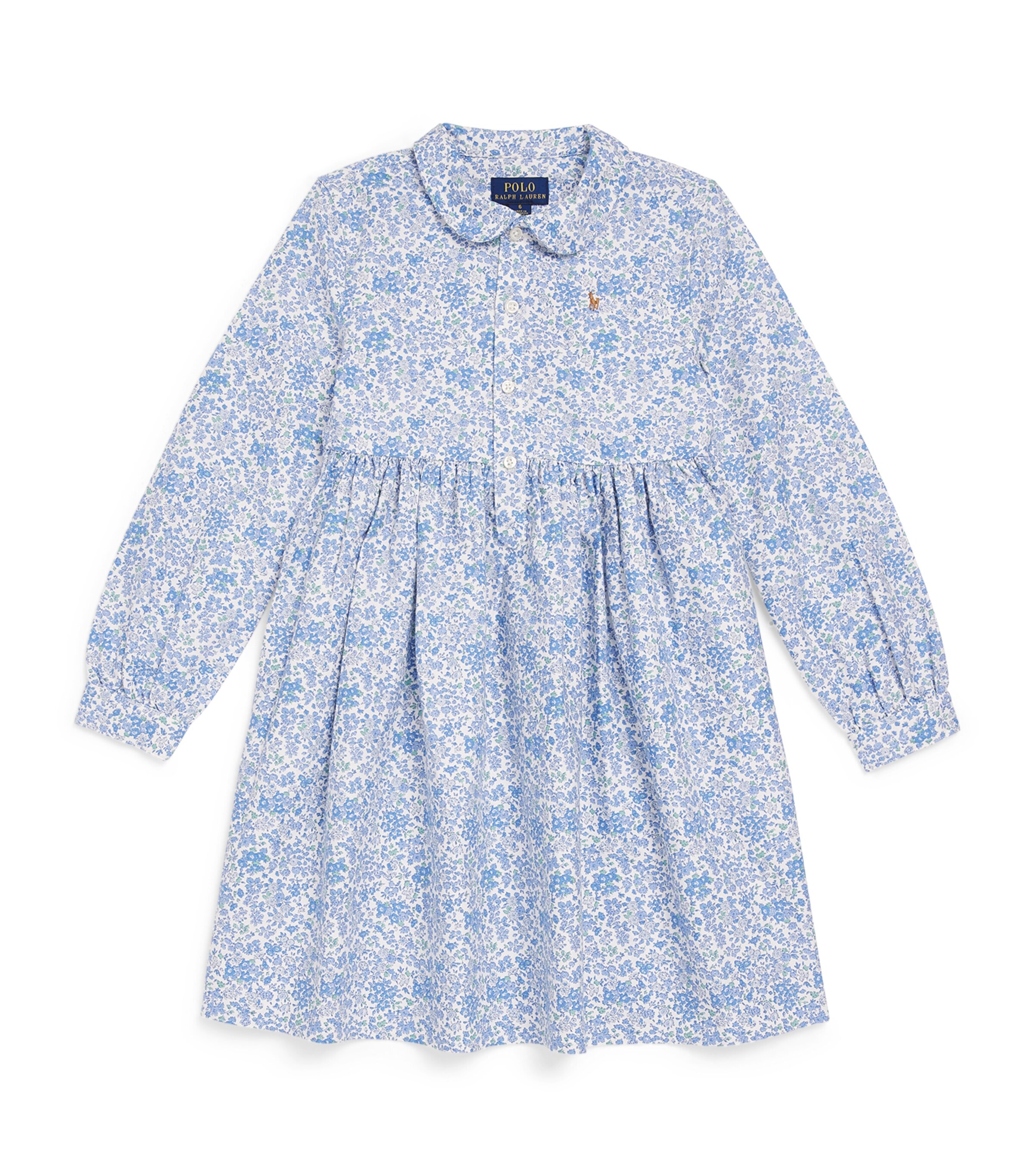 Ralph Lauren Kids Cotton Floral Print Dress (6-14 Years) Carolan Nevis Blue Image 1