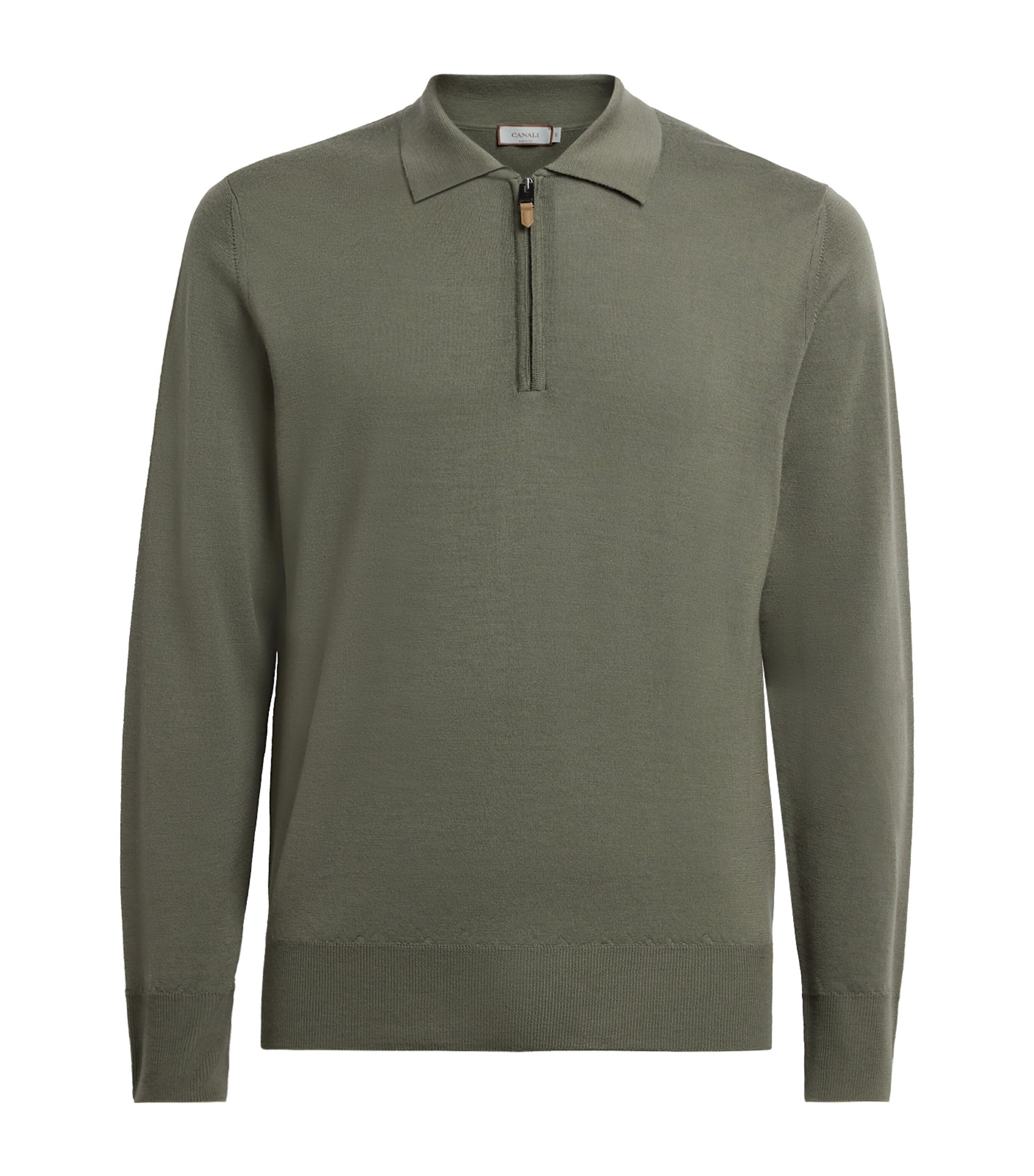 Canali Mens Wool Quarter-Zip Polo Sweater Green Image 1