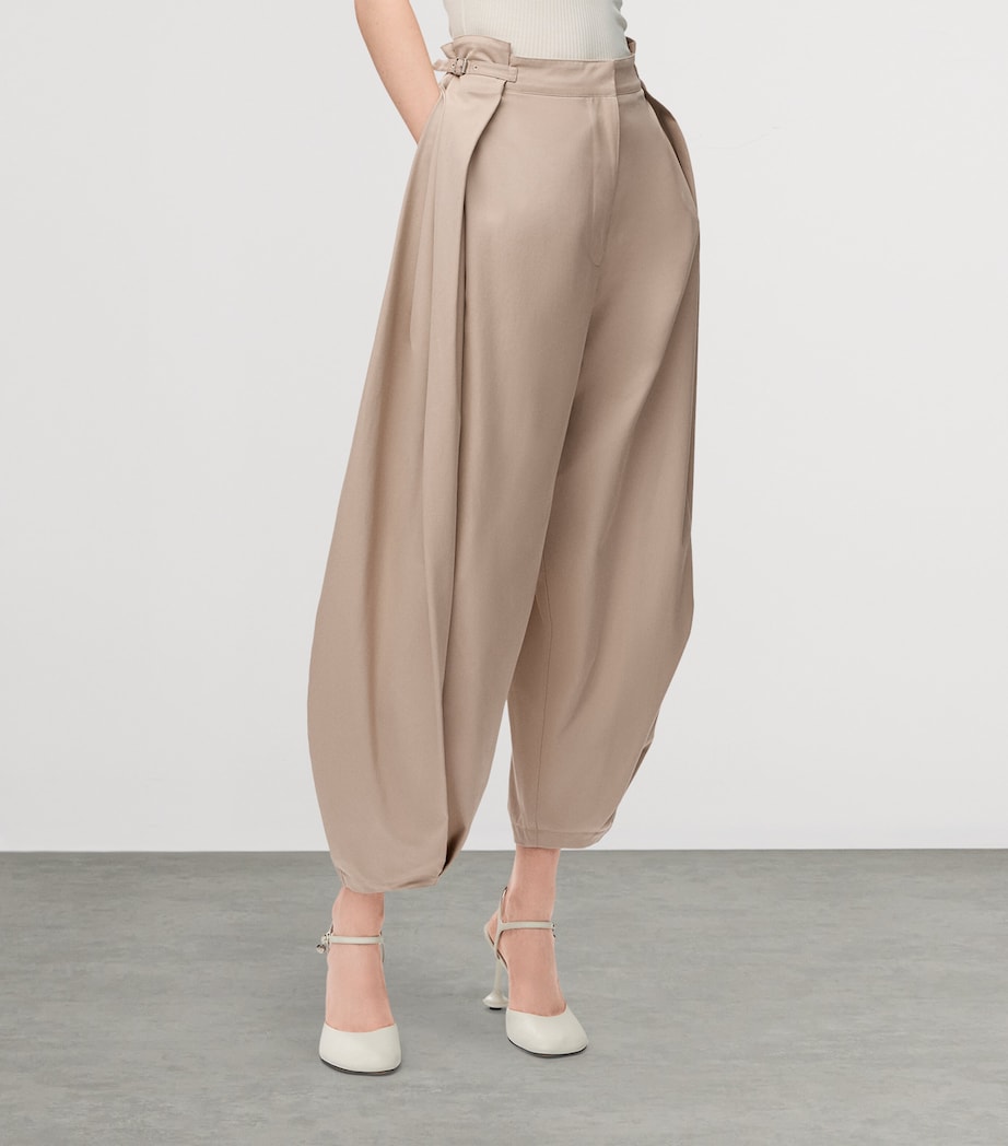 Cotton-Silk Draped Barrel-Leg Trousers BEIGE Image 3