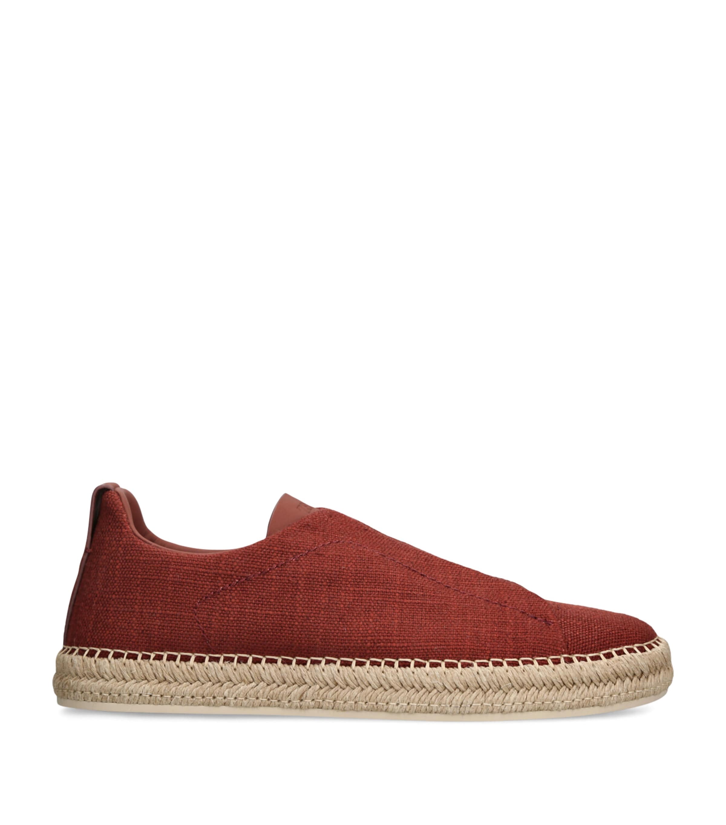 Zegna Red Viscose Linen And Leather Triple Stitch Espadrilles In Burgundy