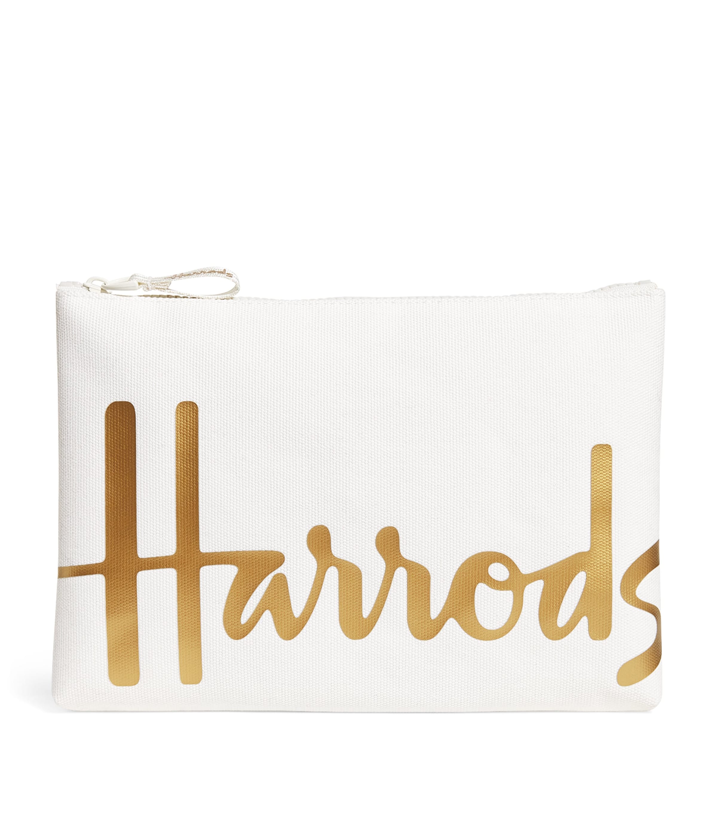 Harrods Medium Cotton Logo Pouch In Ivory