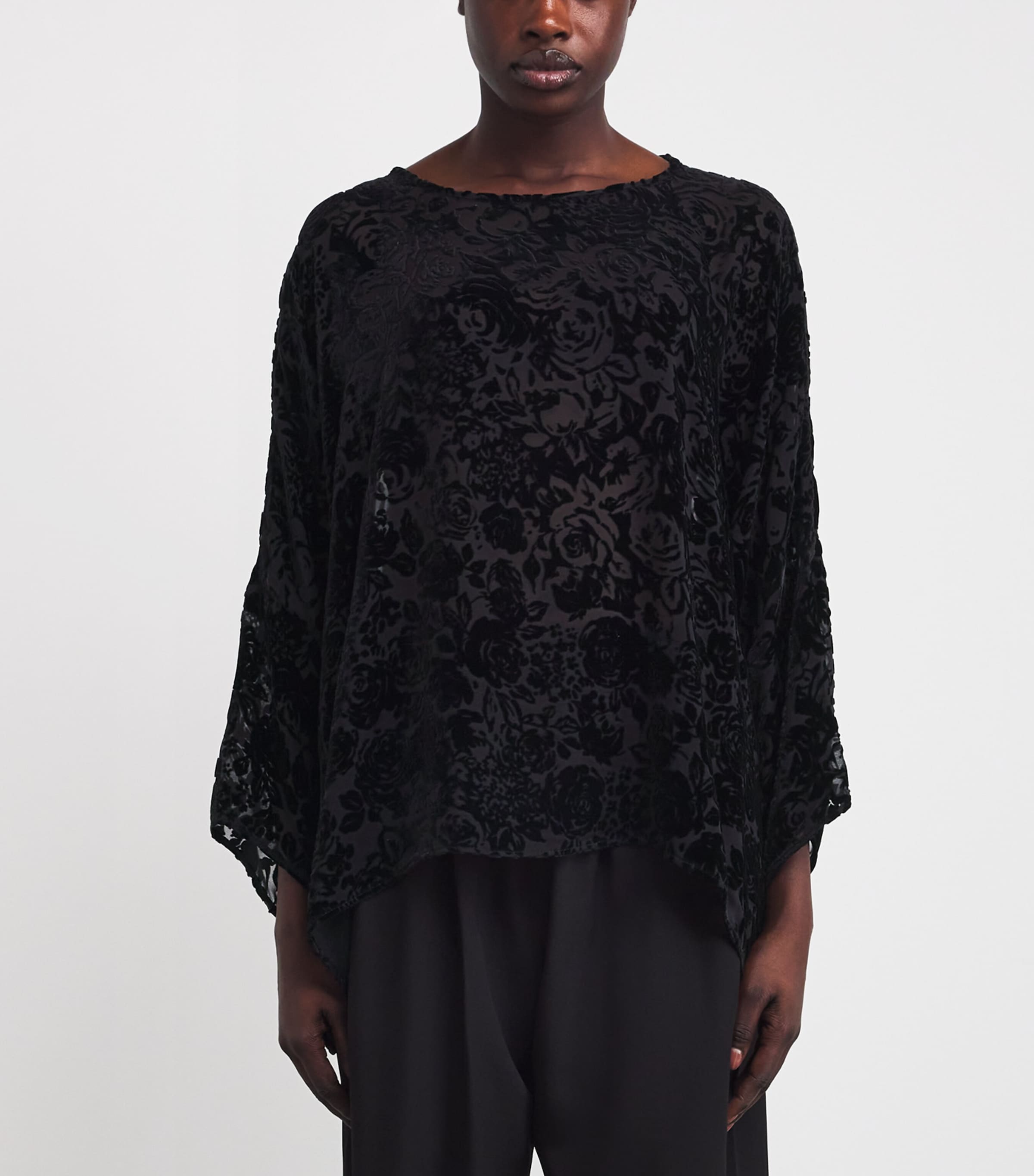 Sheer Floral Boat-Neck Blouse BLACK Image 3