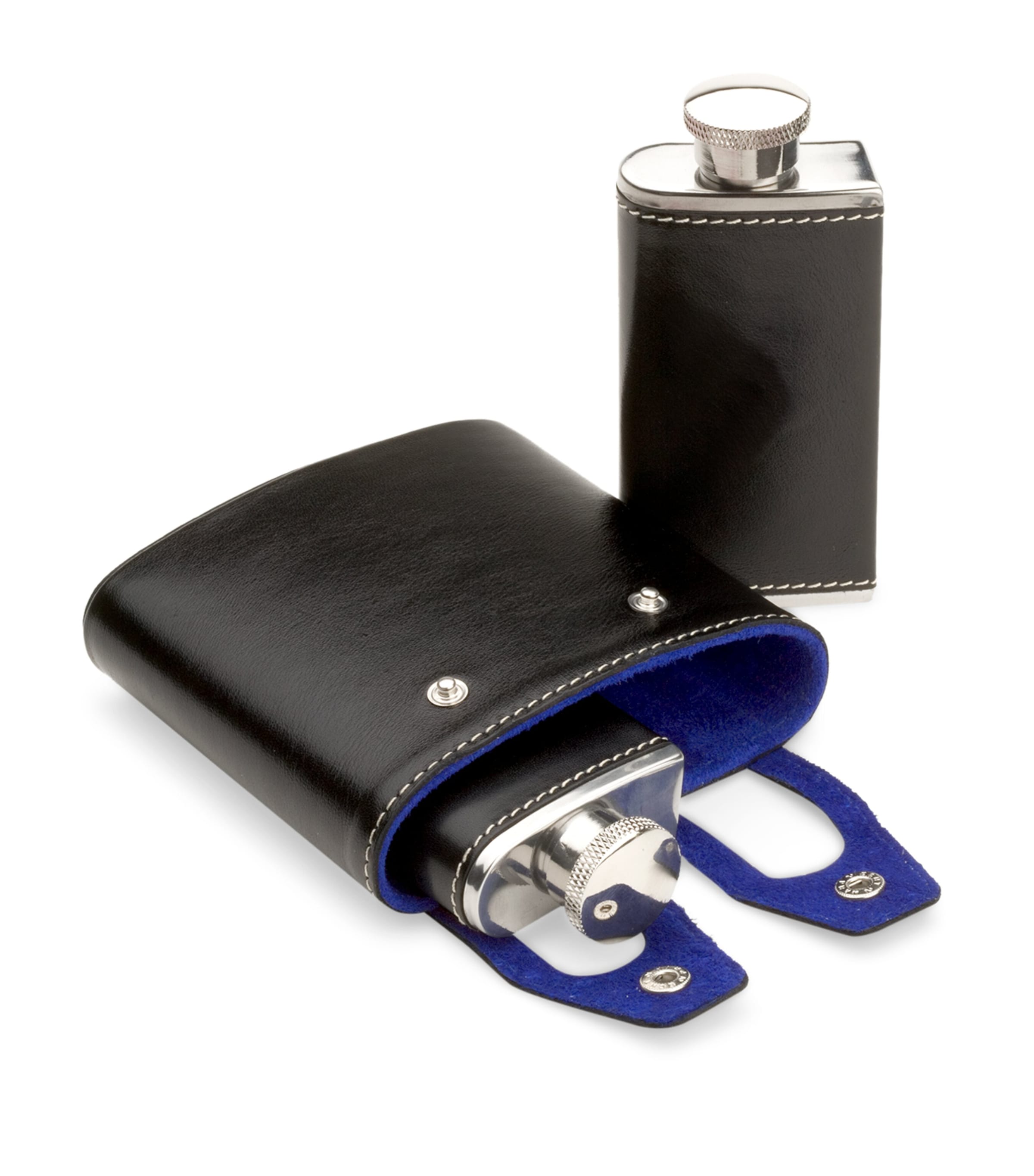Double Leather Hip Flask BLUE Image 2