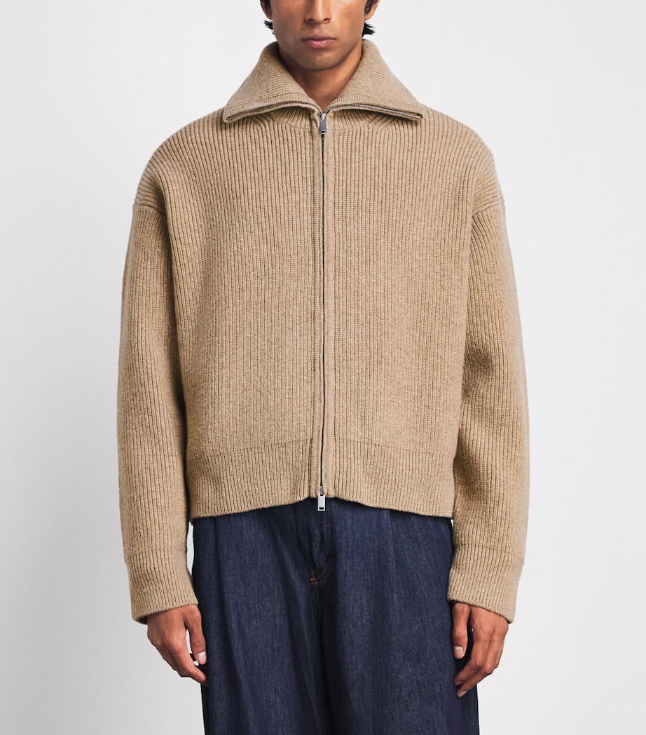 Studio Nicholson Mens Merino Sandos Zip-Up Cardigan Oatmeal Image 4