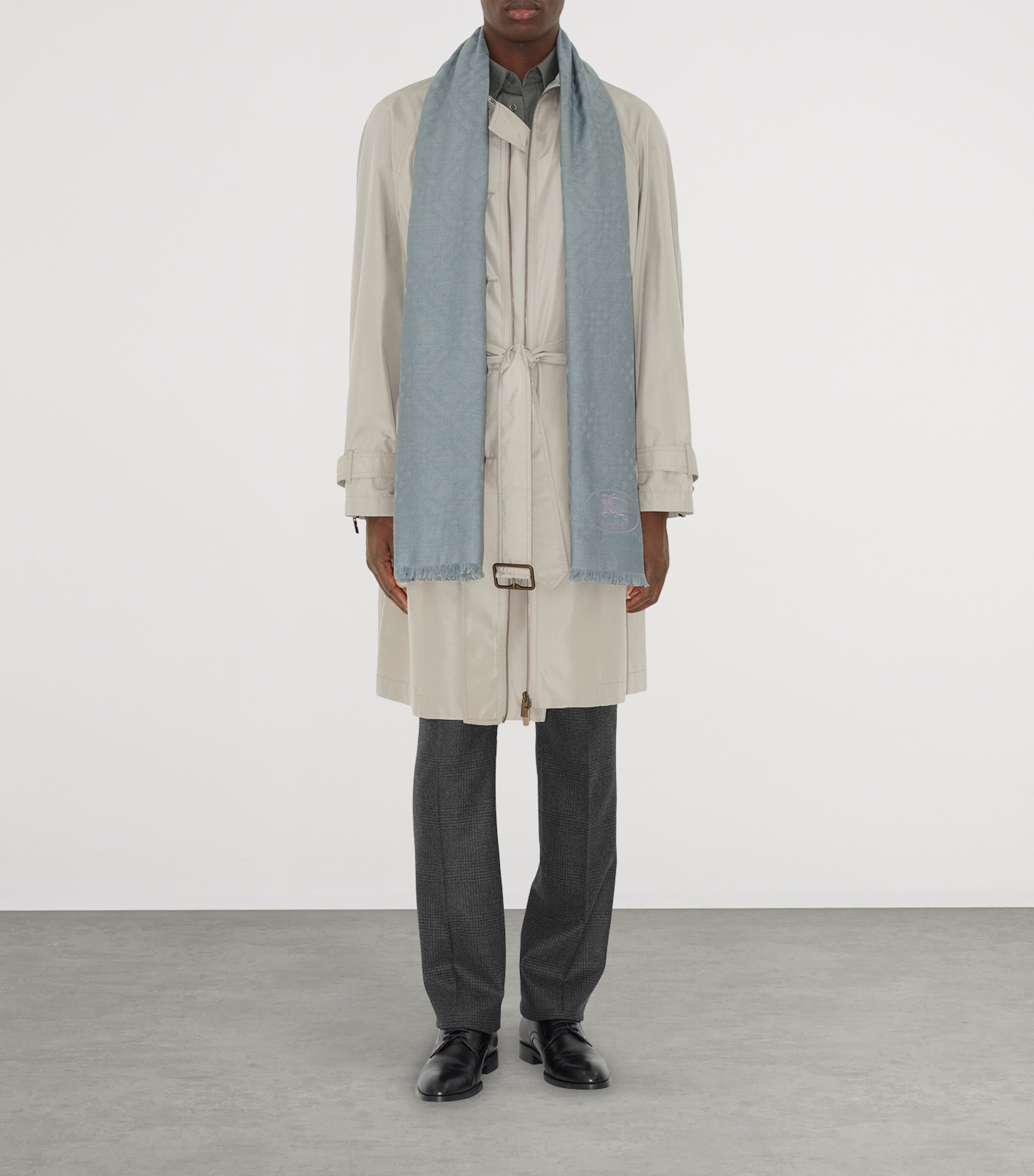 Burberry Wool-Silk Wide Check Scarf Index Grey Image 5