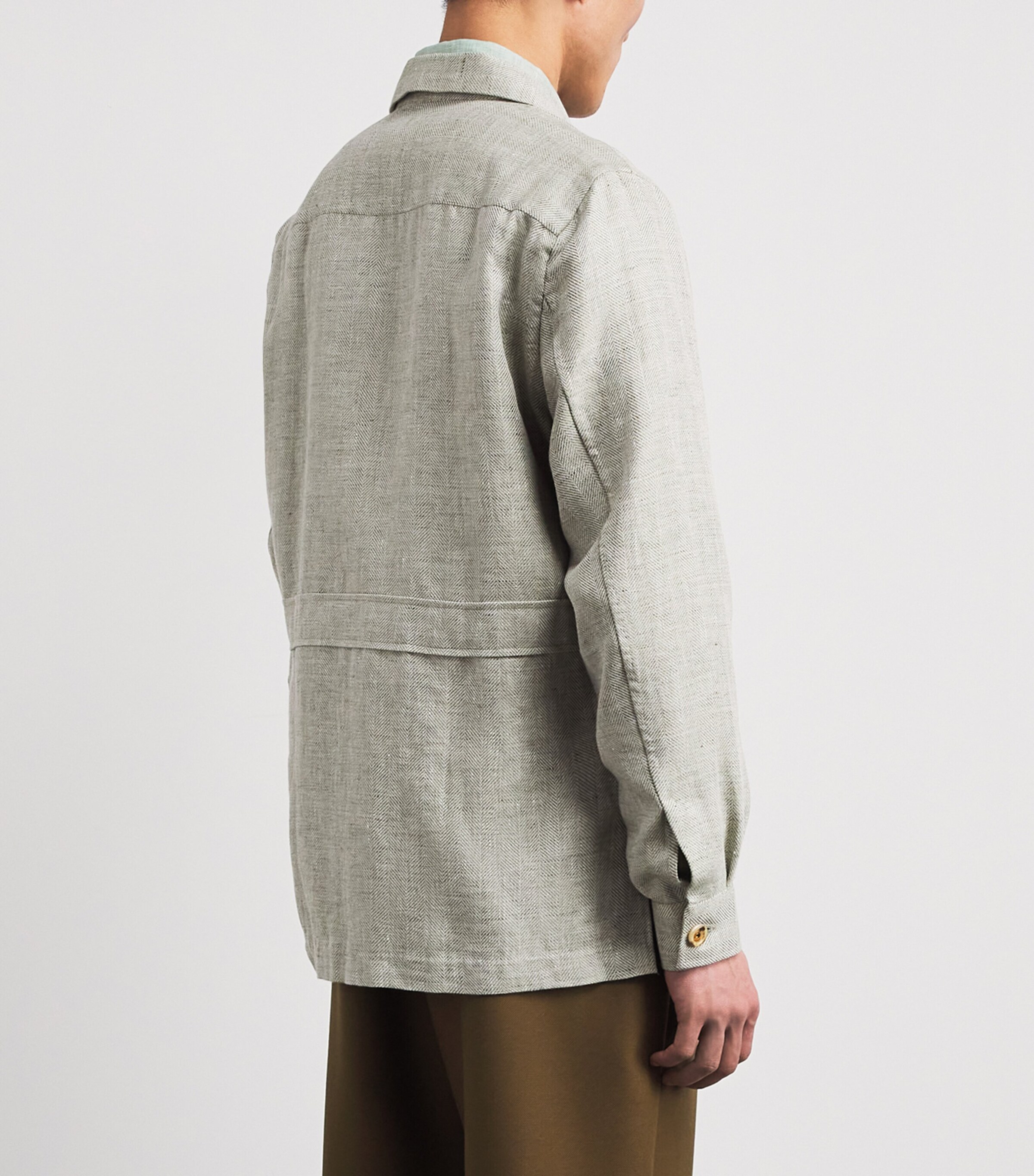 100HANDS Mens Linen-Wool Herringbone Overshirt Spring Green Image 5