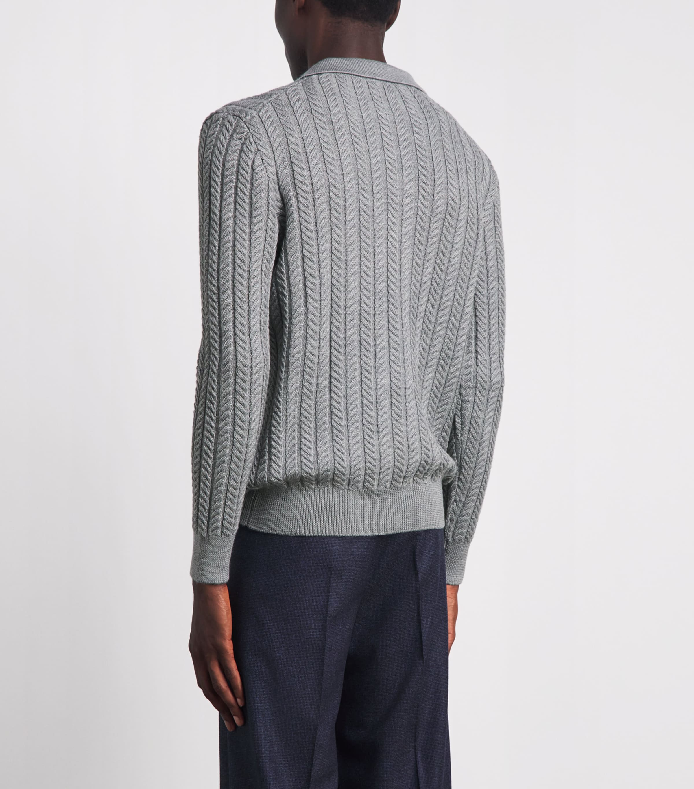 Isaia Mens Wool-Silk-Cashmere Polo Sweater Image 5