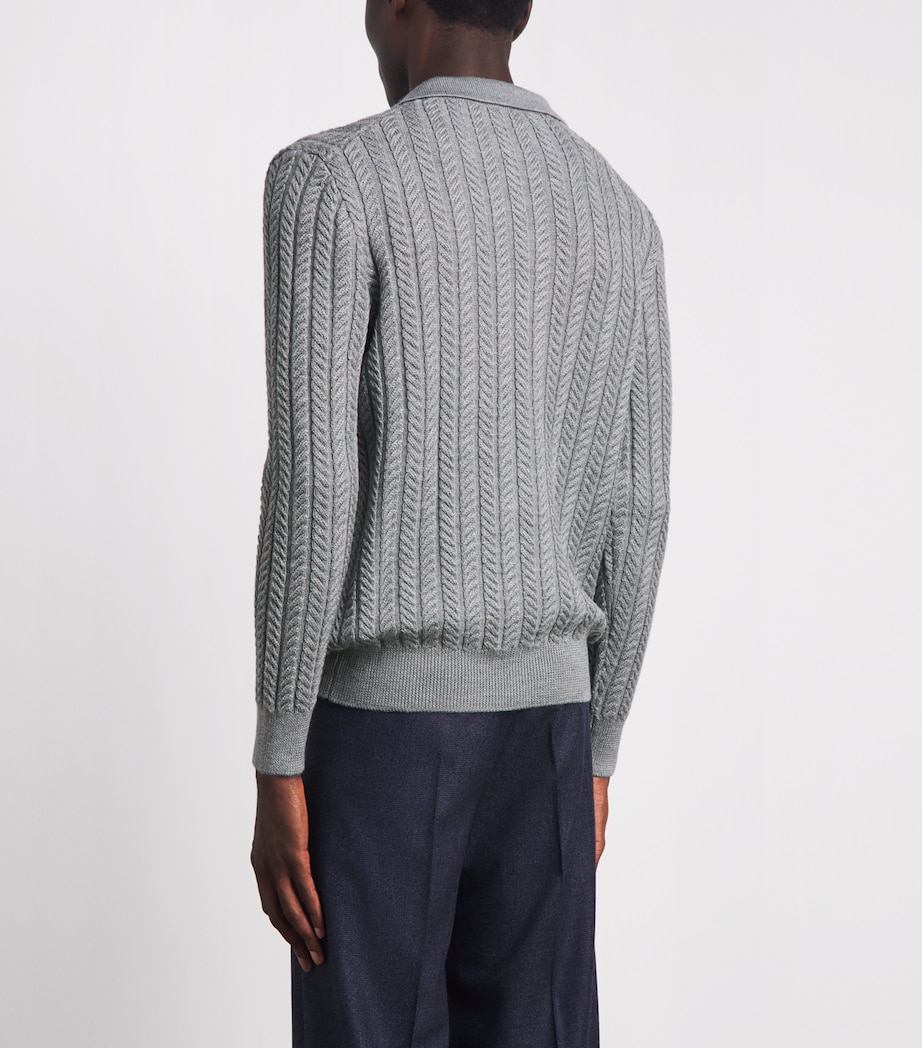 Isaia Mens Wool-Silk-Cashmere Polo Sweater Image 5