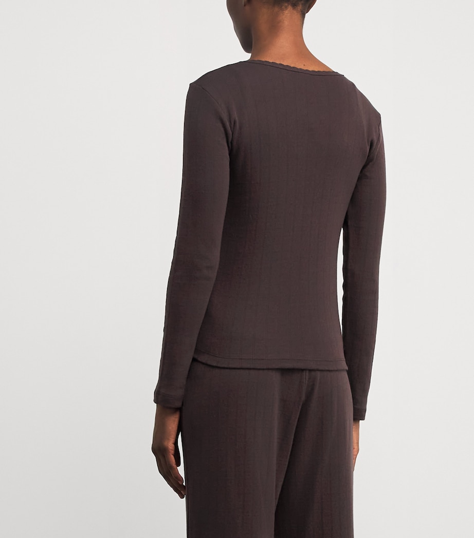 Cotton Pointelle T-Shirt CHOCO Image 4