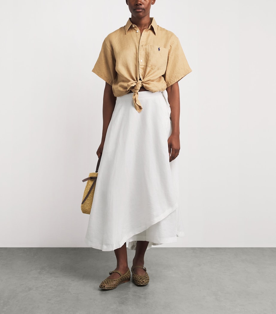 Polo Ralph Lauren Womens Linen Wrap Midi Skirt White Image 2