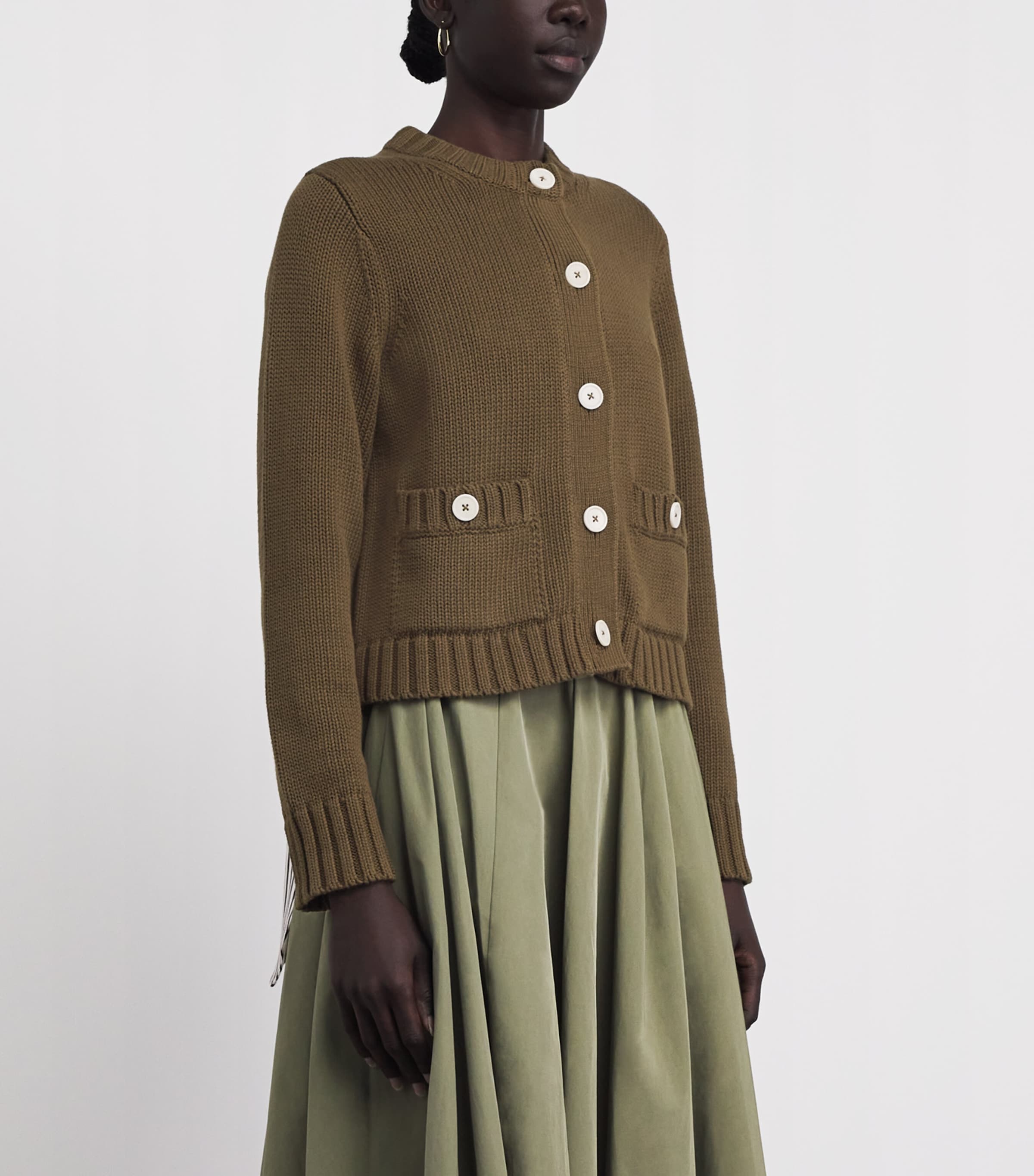 ME+EM Womens Straight Crop Cardigan Olive Green Image 4