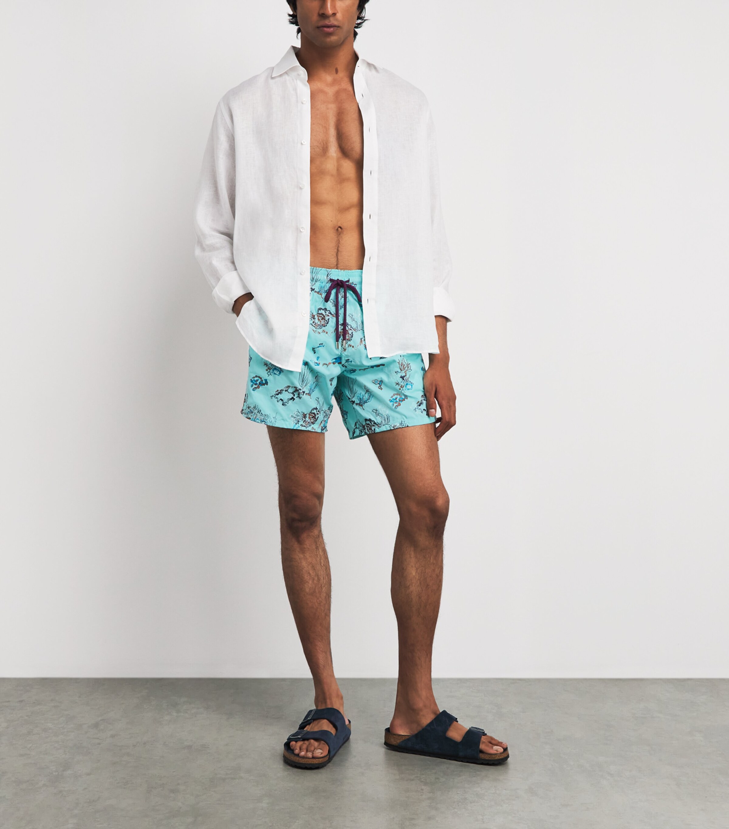 Vilebrequin Mens Reef-Embroidered Mistral Swim Shorts Oxygene Image 2