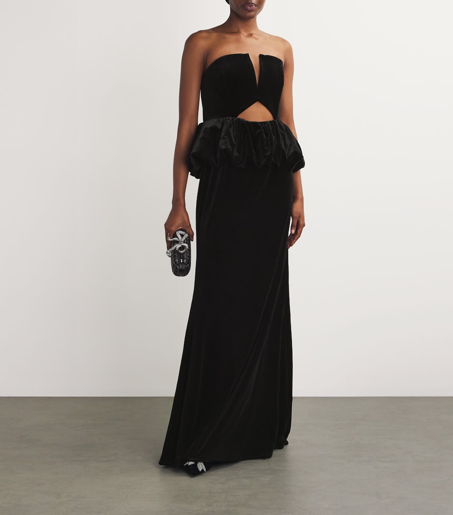 Self-Portrait Womens Velvet Peplum Maxi Dress Black Image 2