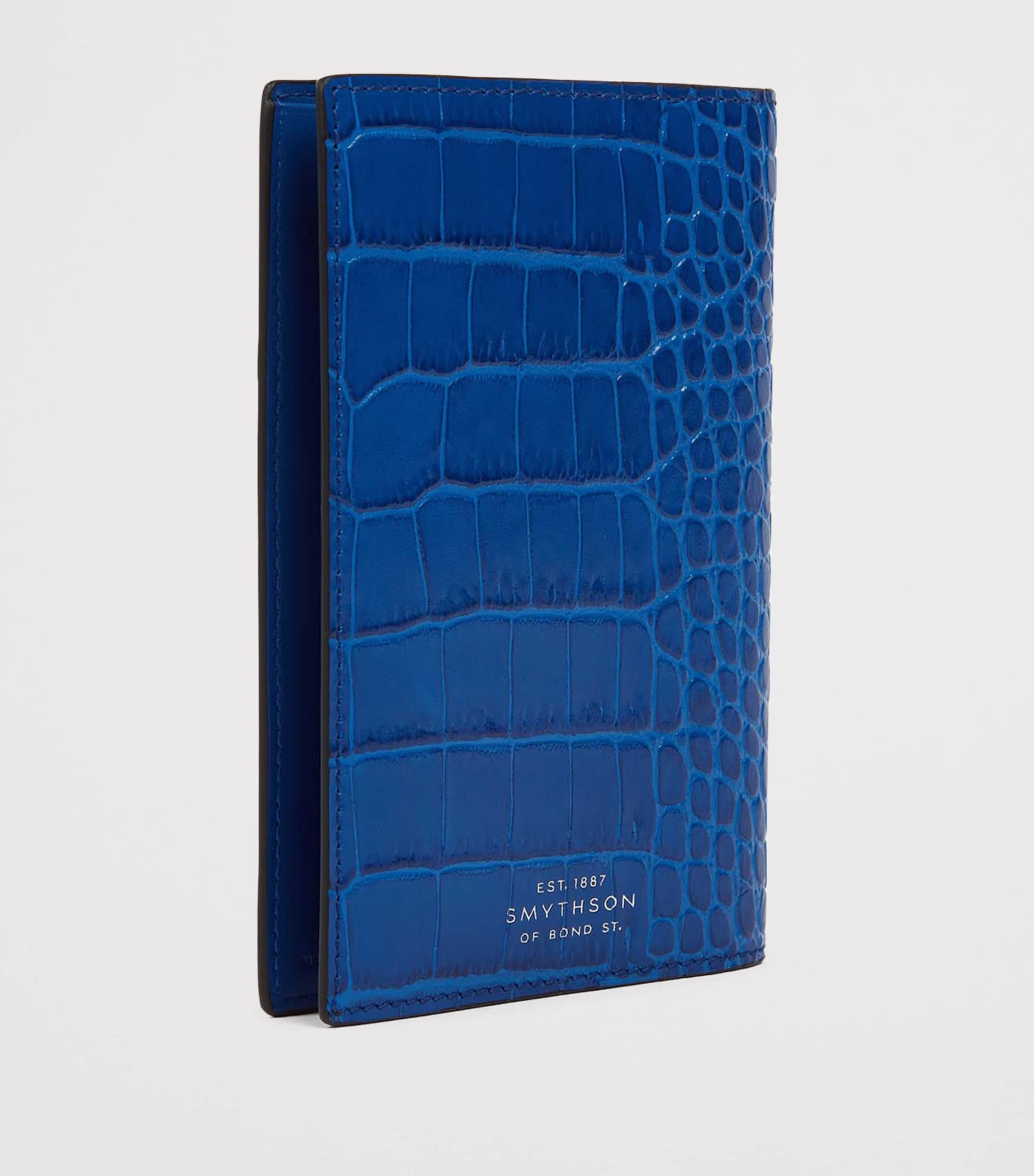 Croc-Embossed Leather Passport Cover CERULEAN Image 3