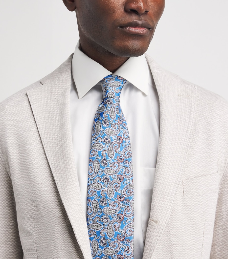 Eton Silk Paisley Tie Blue Image 2