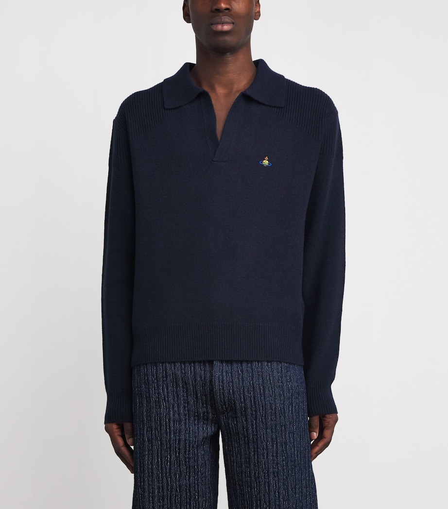 Merino Wool-Cashmere Orb Polo Sweater K410 NAVY Image 3