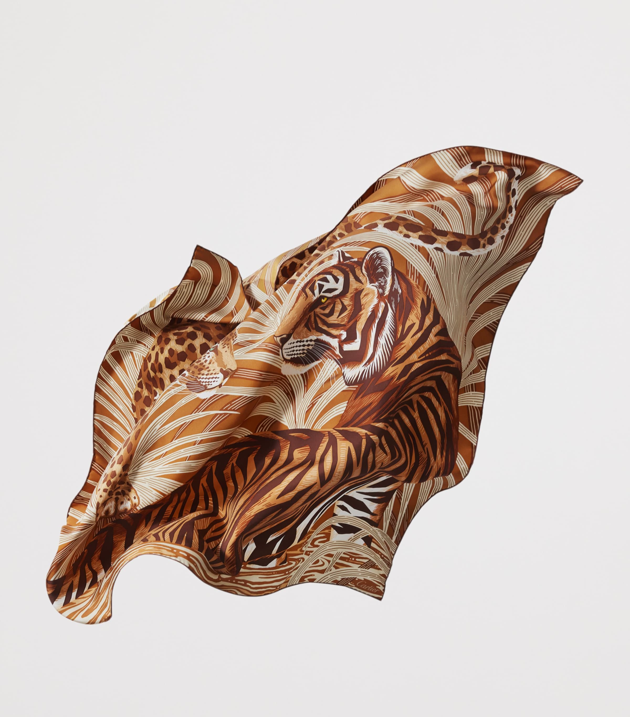 Cartier Silk Panthère and Tigre Square Scarf Neutral Image 3