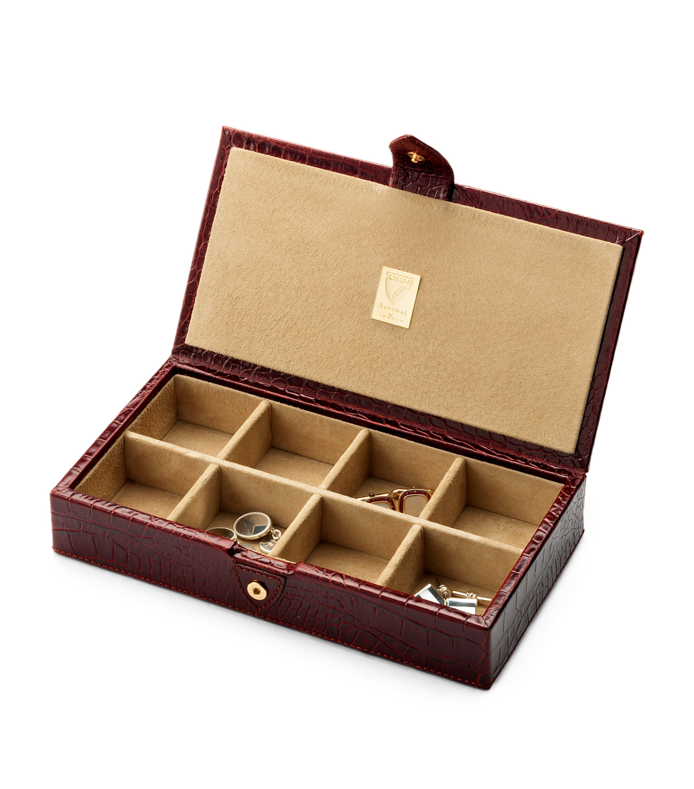 Croc-Embossed Leather Cufflink Box AMAZON BROWN Image 2