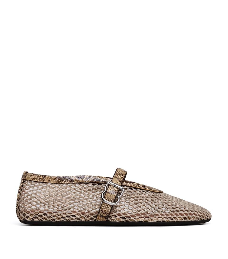 Alaïa Mesh Python Print-Trim Ballet Flats Honey