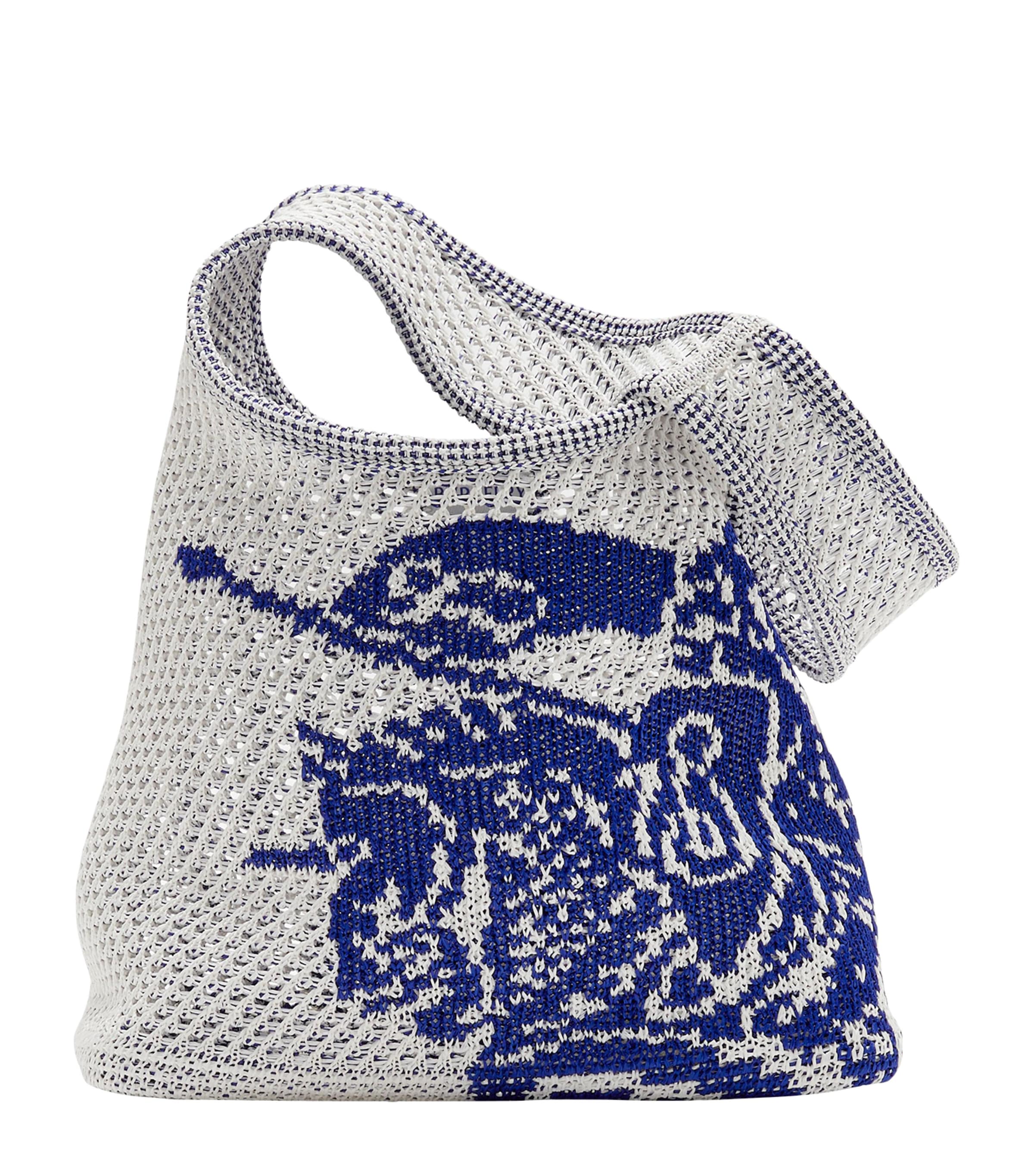 Burberry Small Crochet Equestrian Knight Design Shoulder Bag In White