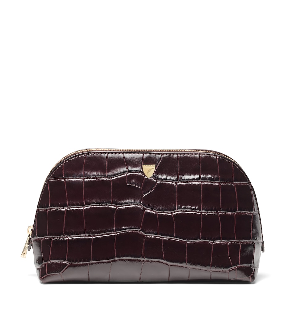 Aspinal Of London Small Leather Croc-Embossed Cosmetic Case Amazonbrown Image 1