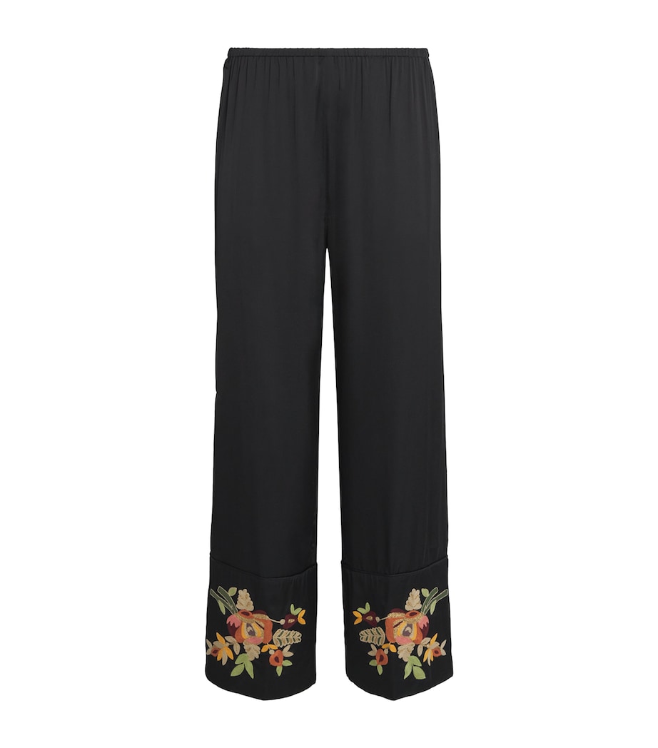 Cuffed Floral Embroidered Trousers BLACK Image 1