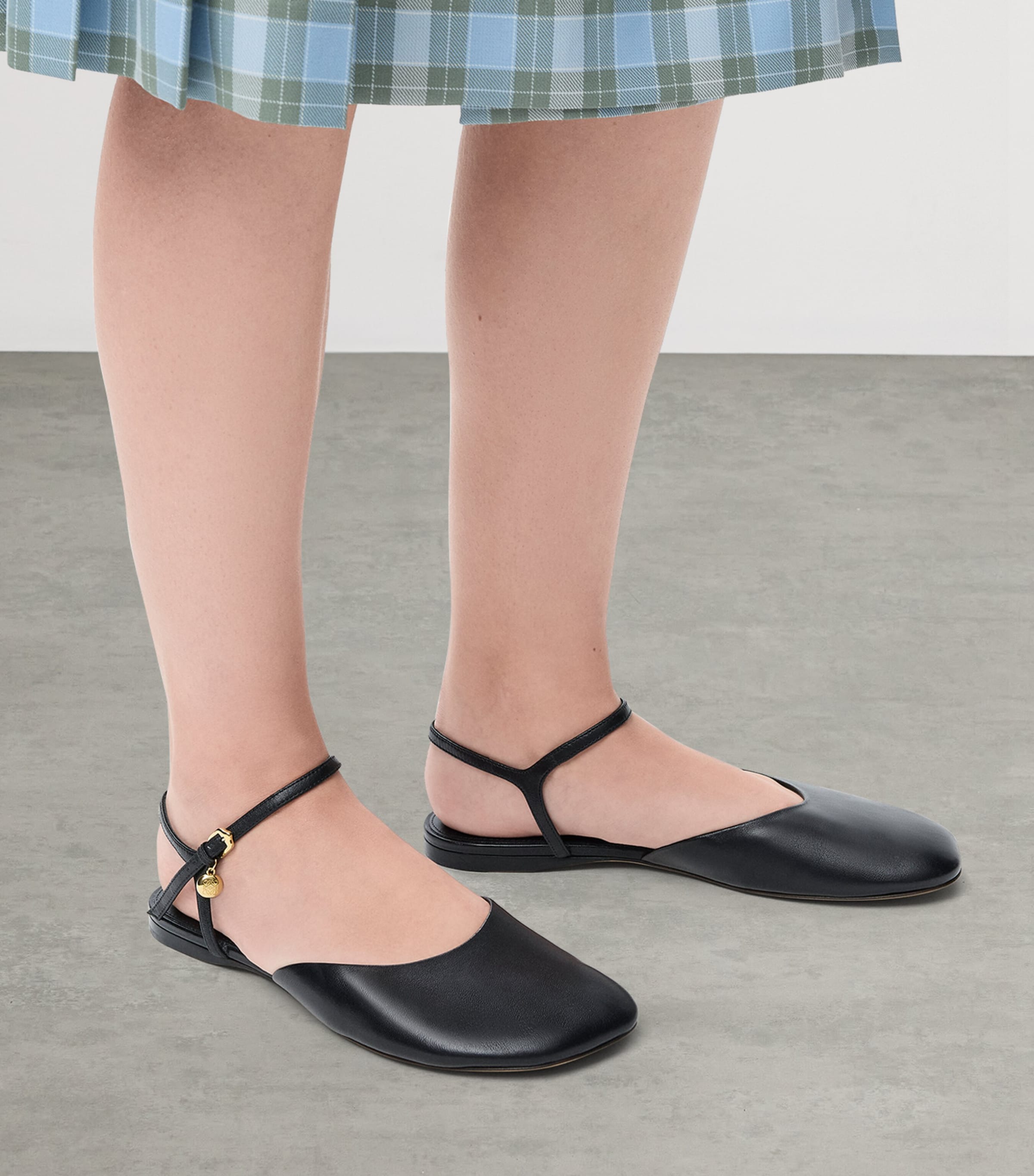 Leather Ankle-Strap Toy Ballet Flats BLACK Image 4