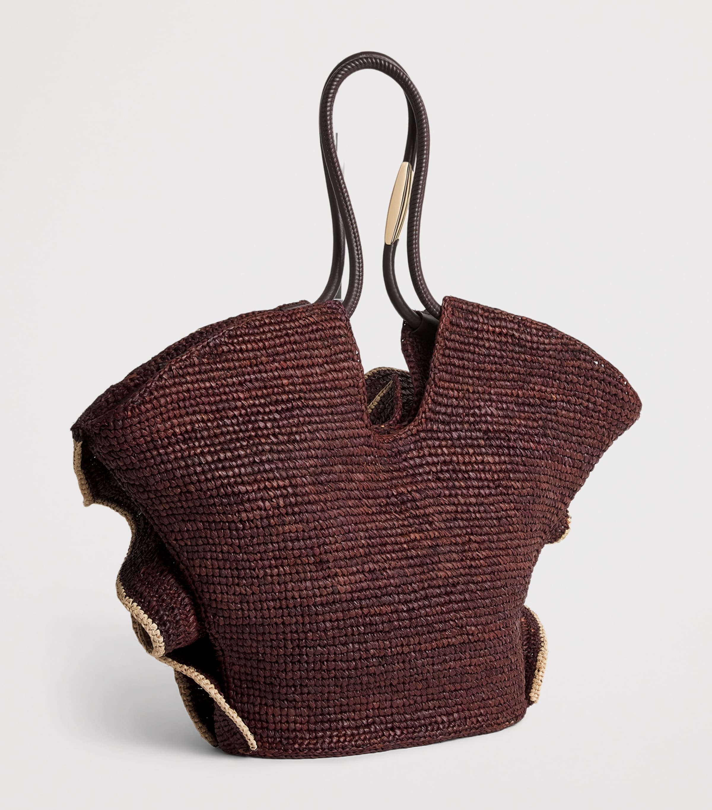 Zimmermann Raffia Ruffled Goldentime Tote Bag Chocolate Image 3
