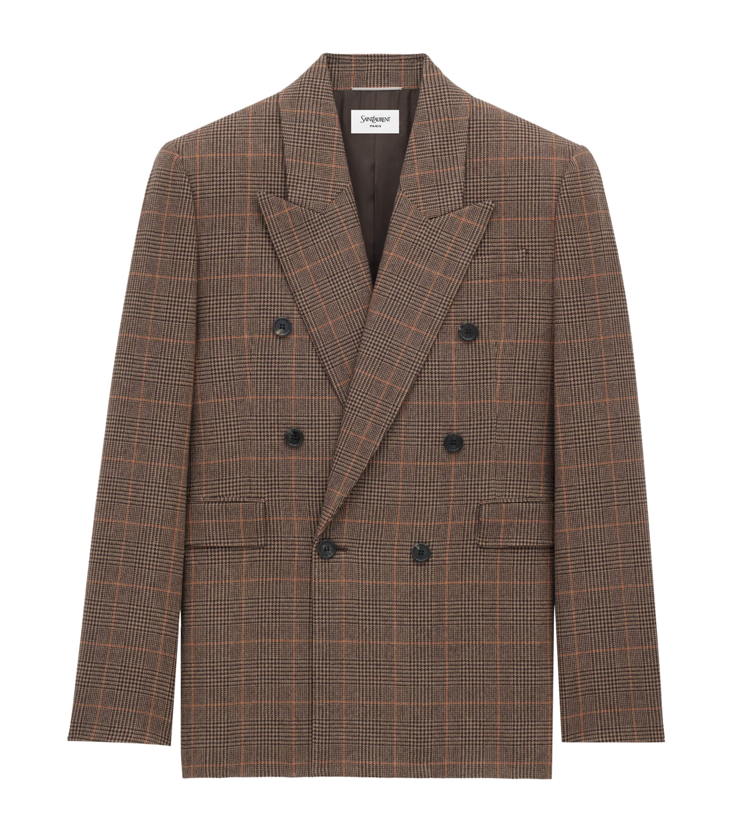 Saint Laurent Wool-cashmere Double-breasted Jacket In Brown