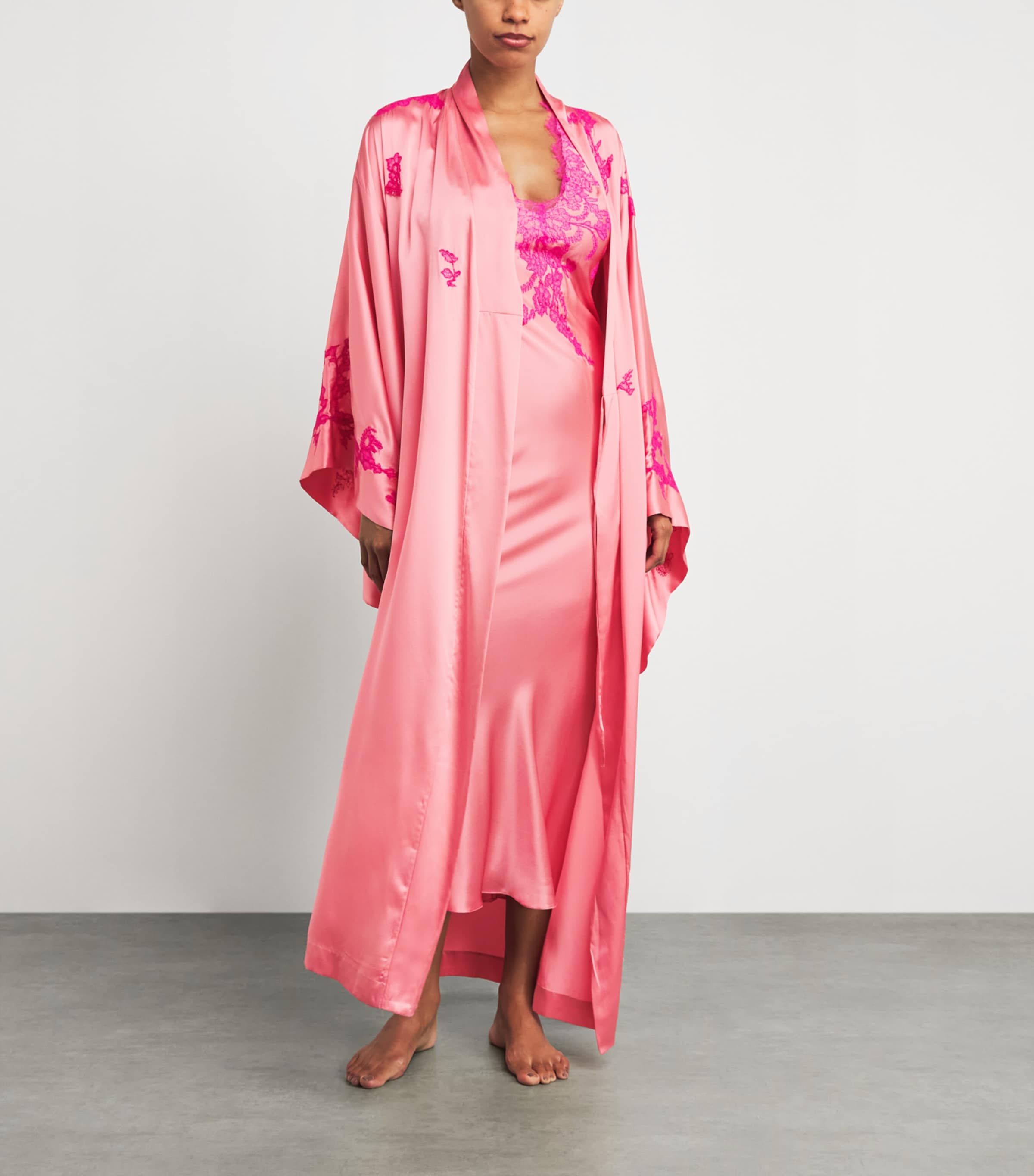 TORLOWEI Womens Silk Tokoni Long Kimono Coral/begonia Image 2
