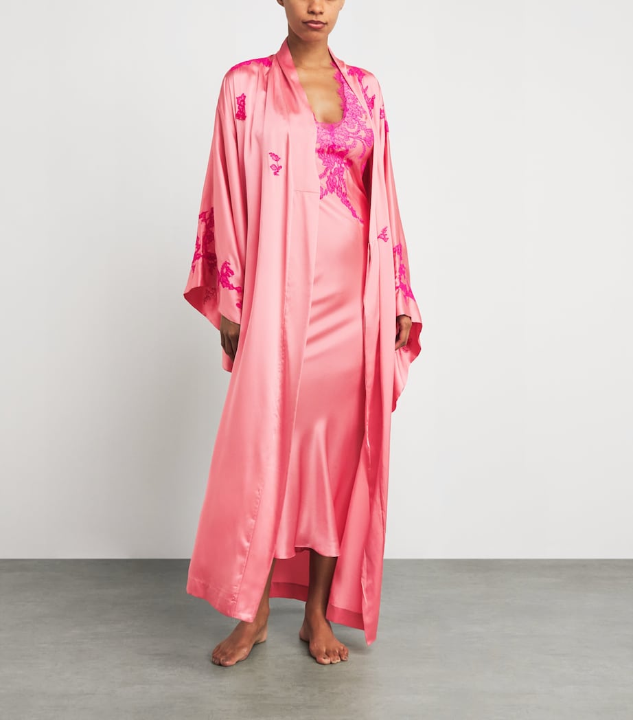 TORLOWEI Womens Silk Tokoni Long Kimono Coral/begonia Image 2