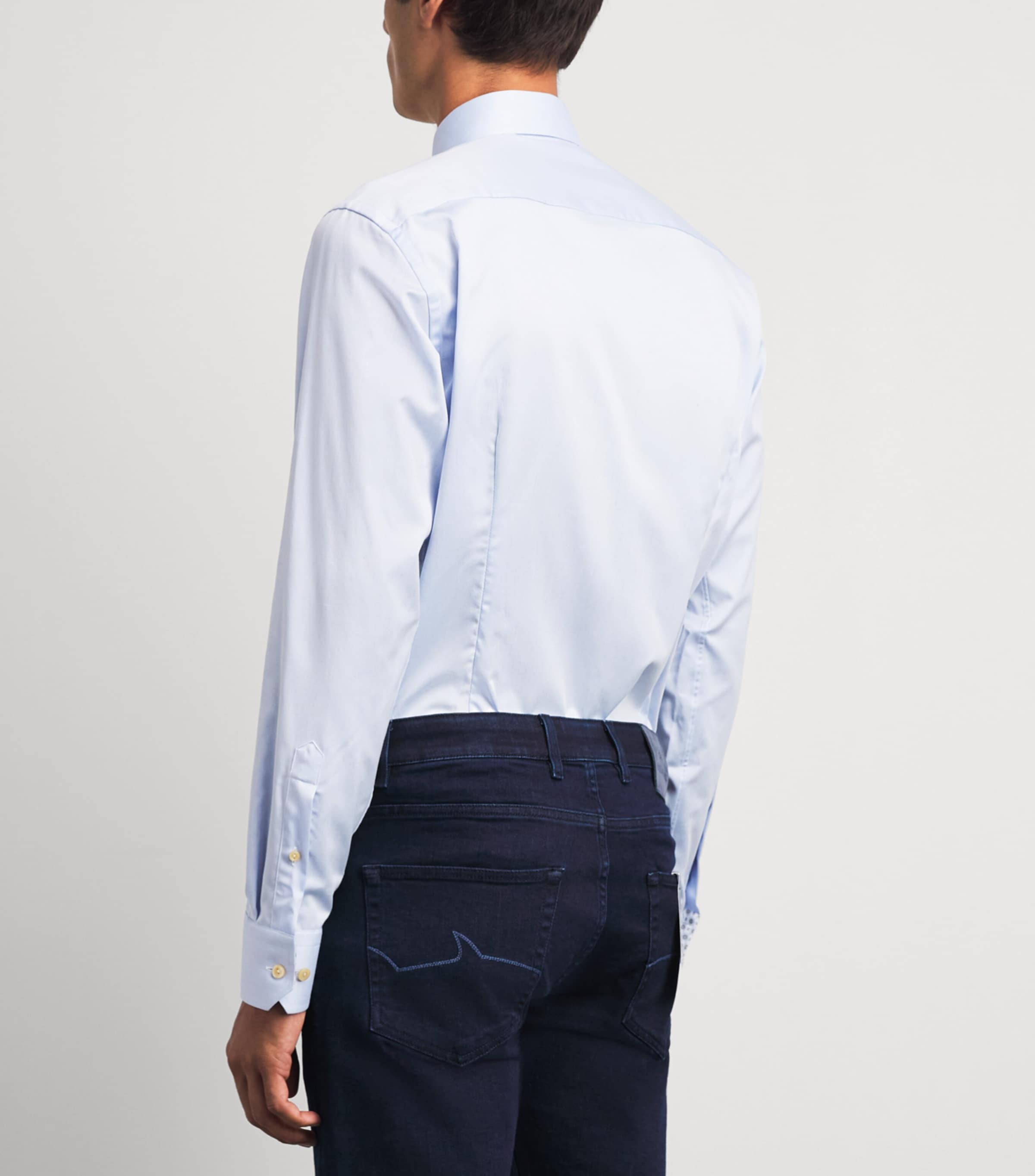 Eton Mens Supima Cotton Check Slim Fit Shirt Light Blue Image 5