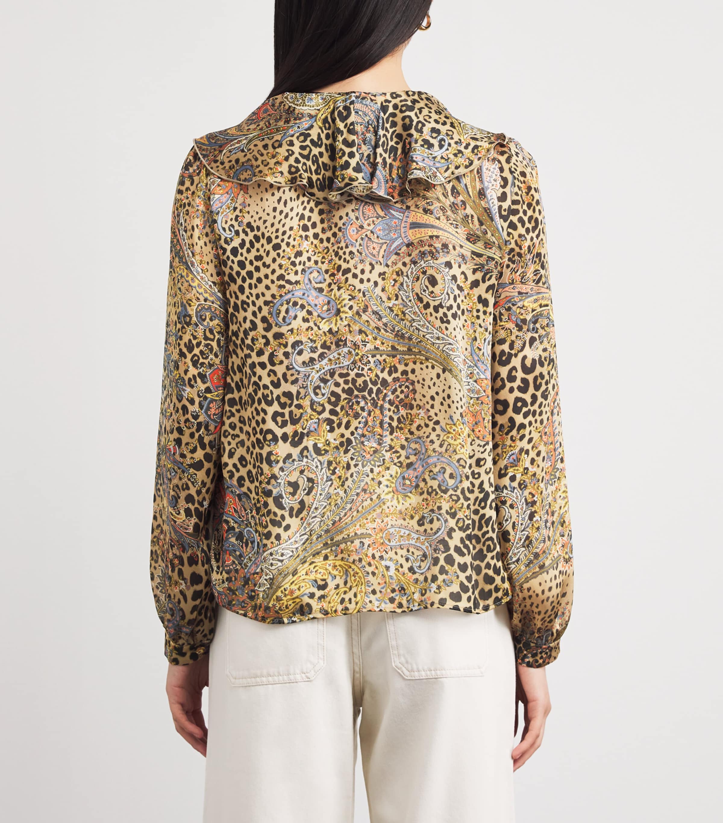 Silk Leopard Ruffle-Detail Blouse X0826 Image 4