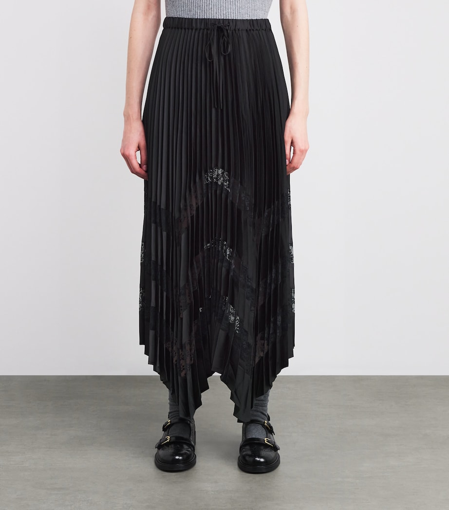 Lace-Trim Pleated Maxi Skirt BLACK Image 3