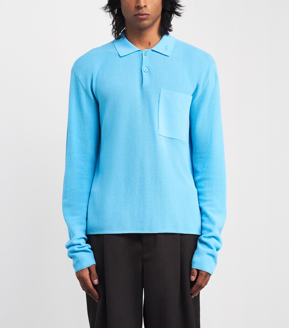 Cotton-Blend Tricot Polo Shirt 330-BLUE Image 3