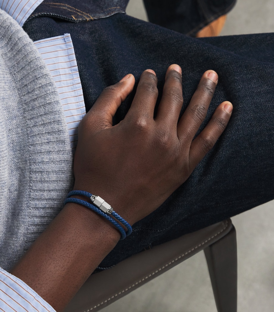 Leather Hexade Pop Braided Bracelet SILVER/ BLUE Image 5